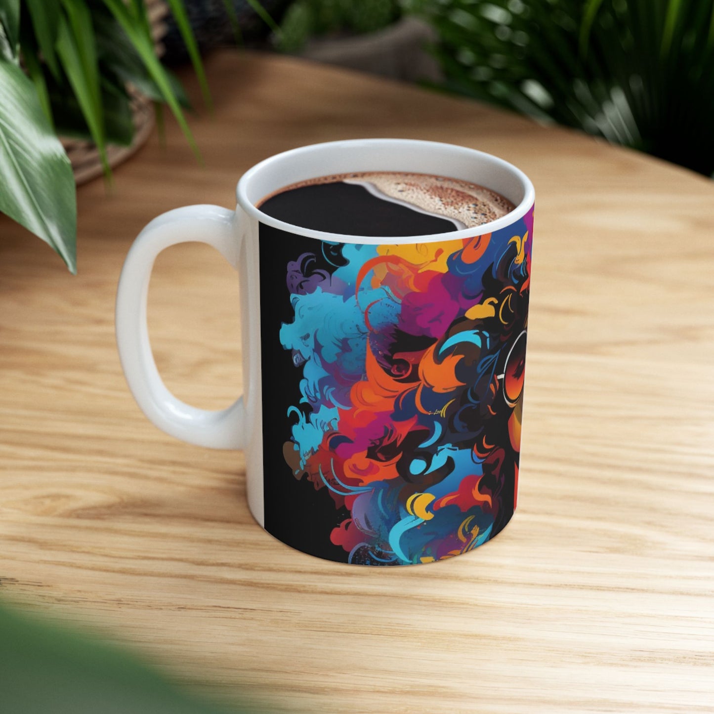 J Love 'I am woman' Colorful Afrocentric Large Ceramic Mug | Vibrant Art for Coffee Lovers
