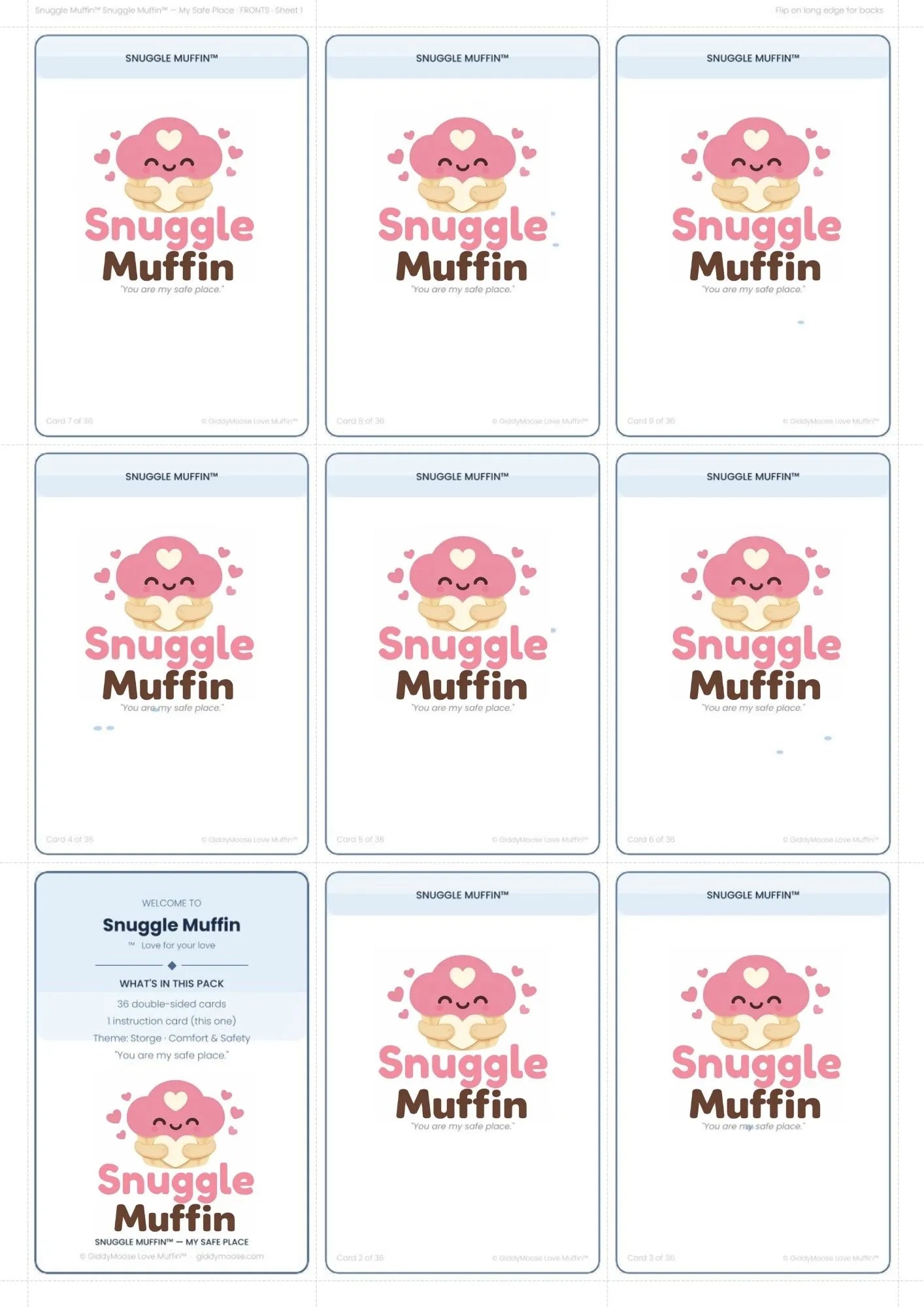 Couples Connection Cards Printable | 36 Cosy Cards | Relationship Gift | Snuggle Muffin My Safe Place | UK Instant Download