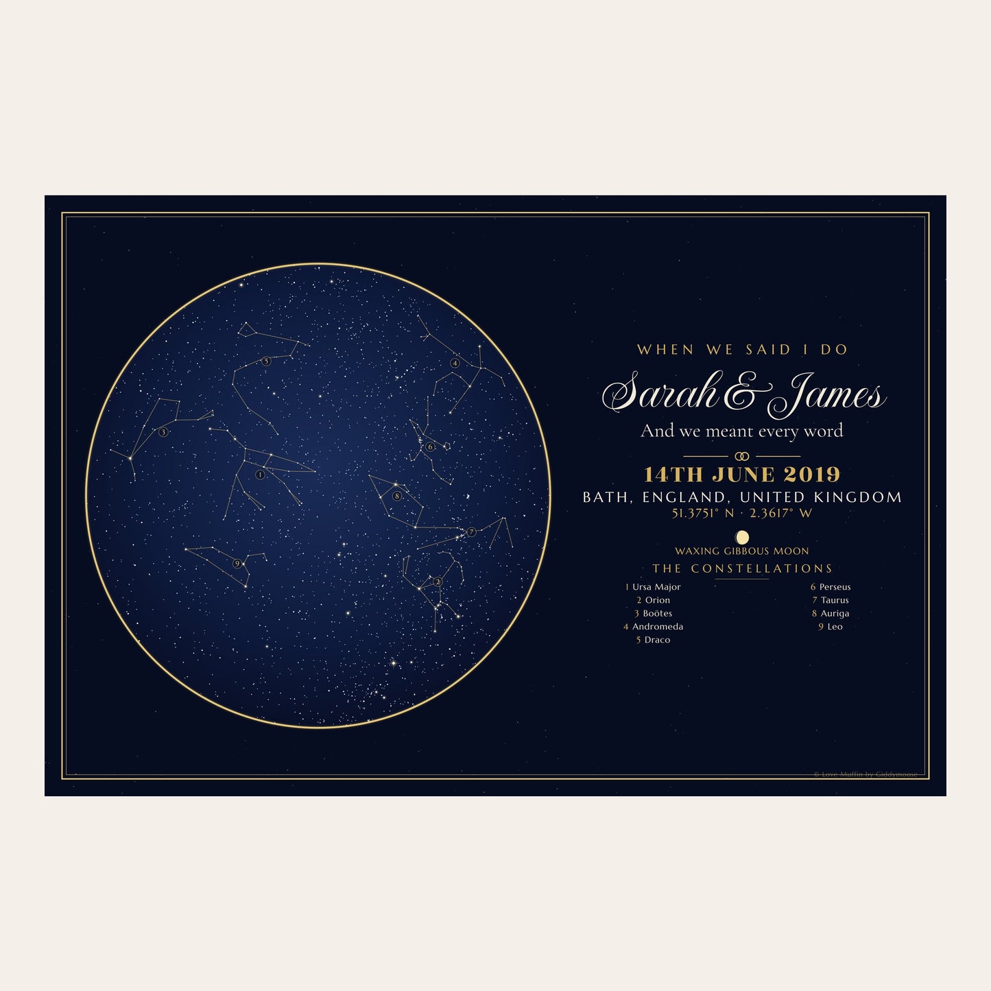 When We Said I Do personalised star map in landscape — the same night sky, laid out wide