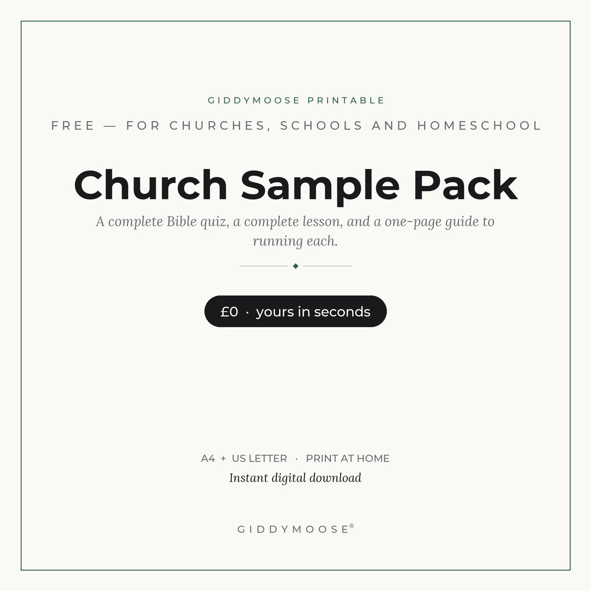Giddymoose Church Sample Pack - free Bible quiz, lesson and leader's guides for churches, schools and homeschool
