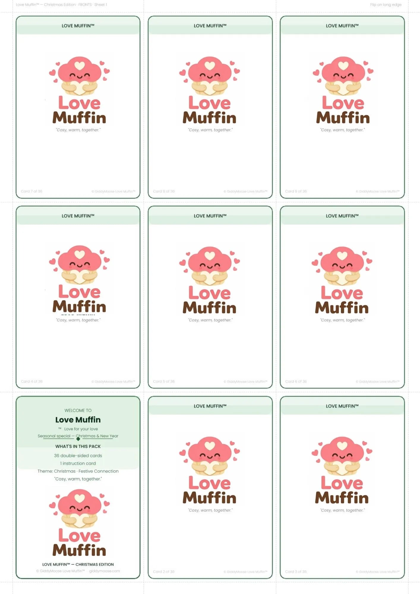 Christmas Couples Cards Printable | 36 Festive Cards | Date Night Christmas Gift | Love Muffin UK