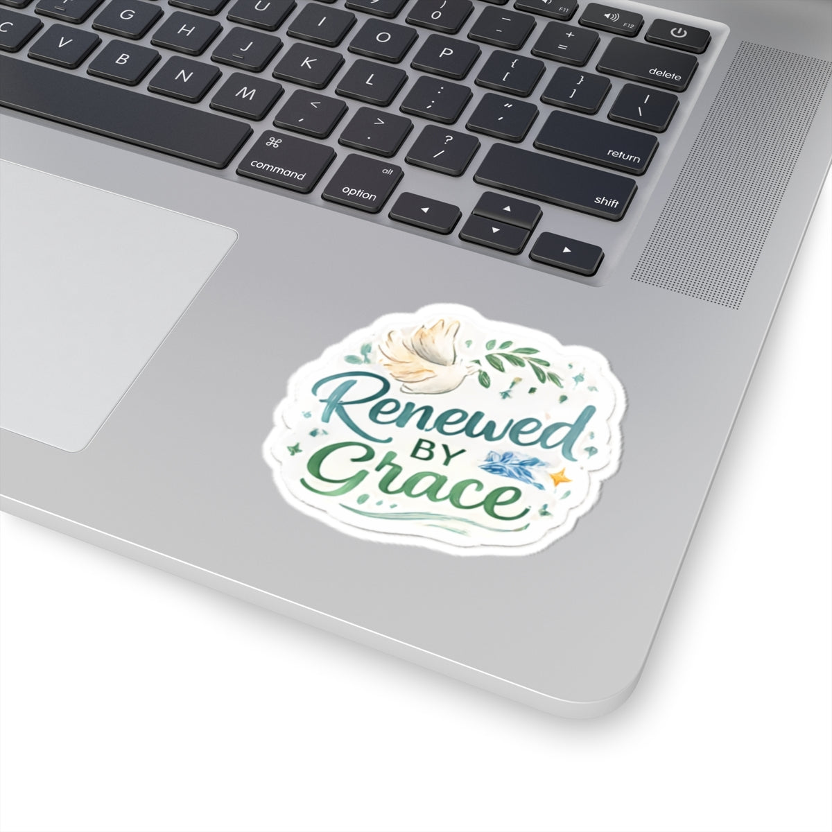 Renewed by Grace Kiss-Cut Sticker — Dove & Script Inspirational Faith Decal