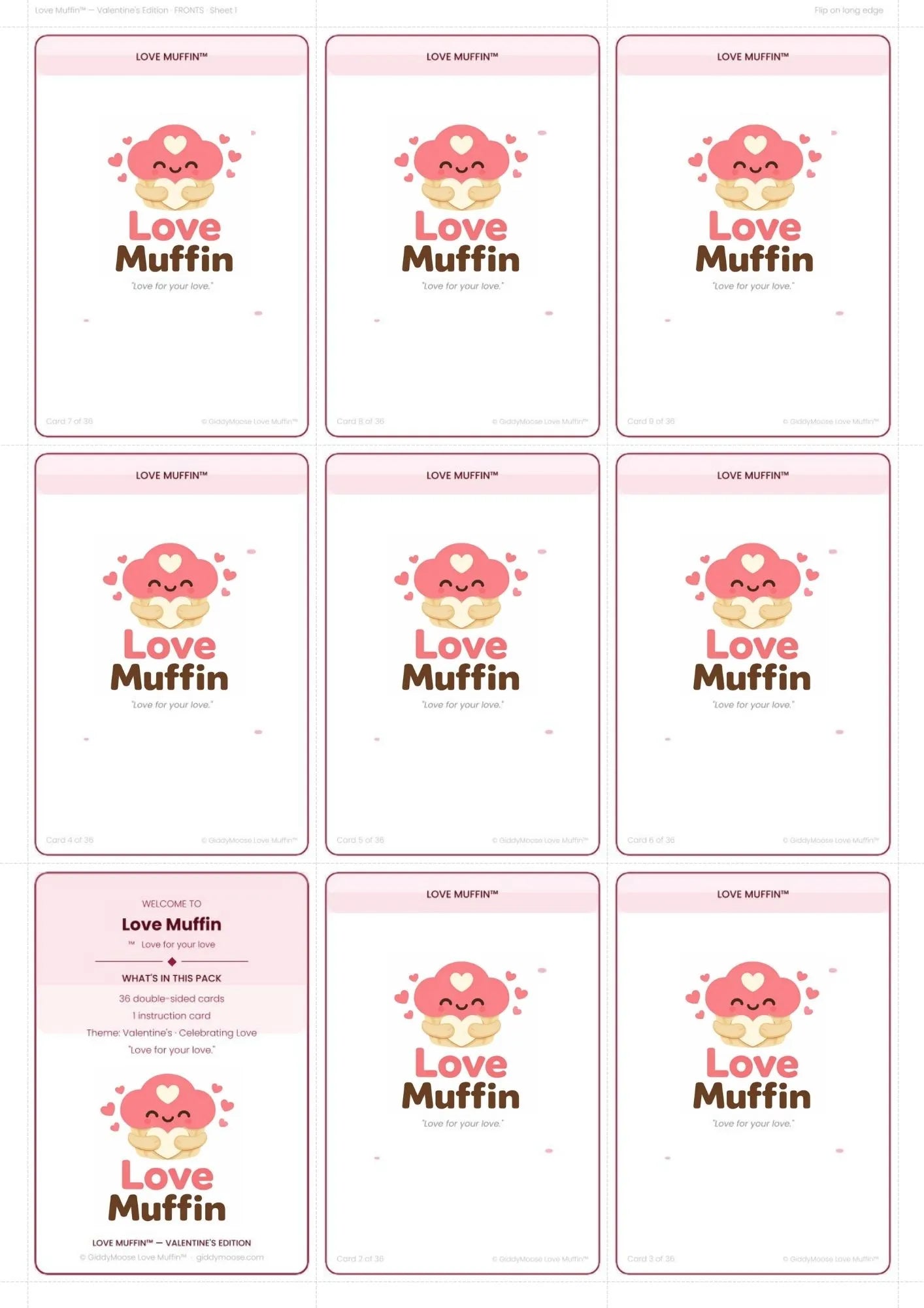 Valentine's Couples Cards Printable | 36 Cards | Love Muffin Valentine Edition