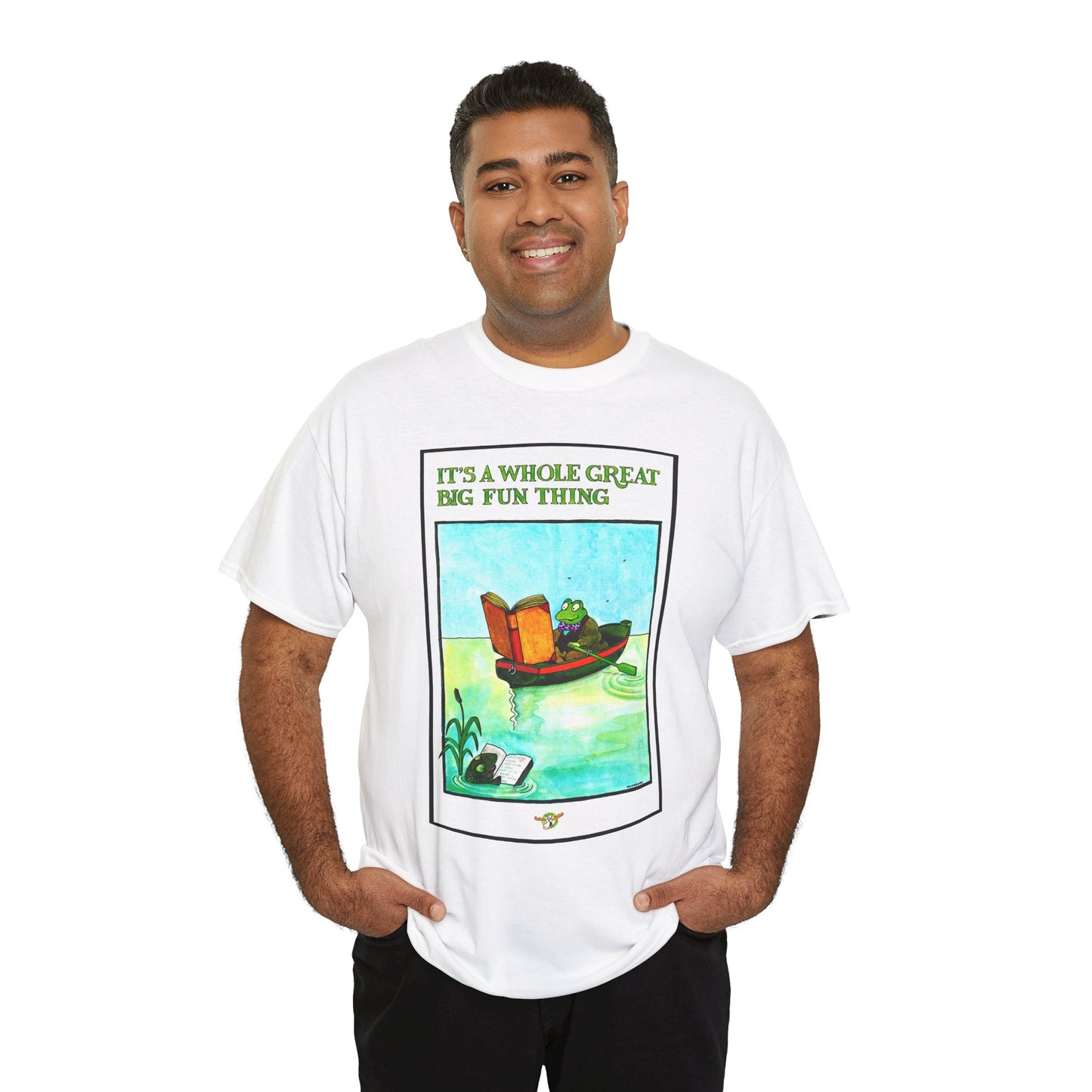Reading frog - Unisex Heavy Cotton Tee - "It's a Whole Great Big Fun Thing"