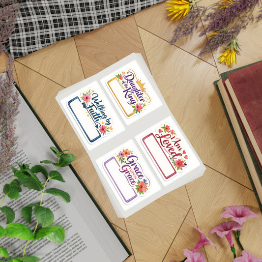 20 affirmation name label premium sticker sheet bundle — Christian Encouragement Name Labels (I Am Loved, Daughter of the King, Walking by Faith, [...]