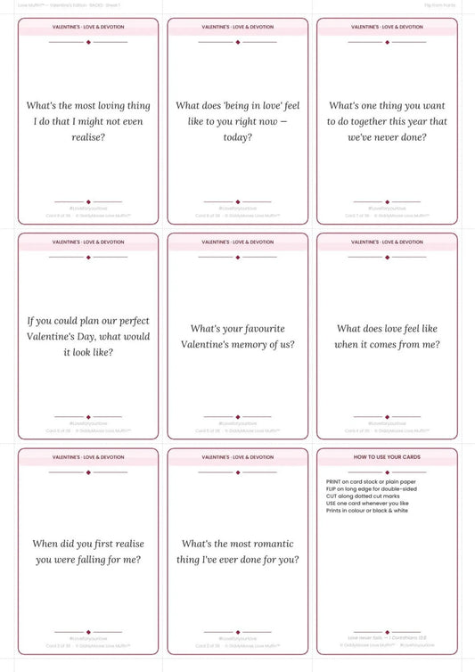 Valentine's Couples Cards Printable | 36 Cards | Love Muffin Valentine Edition