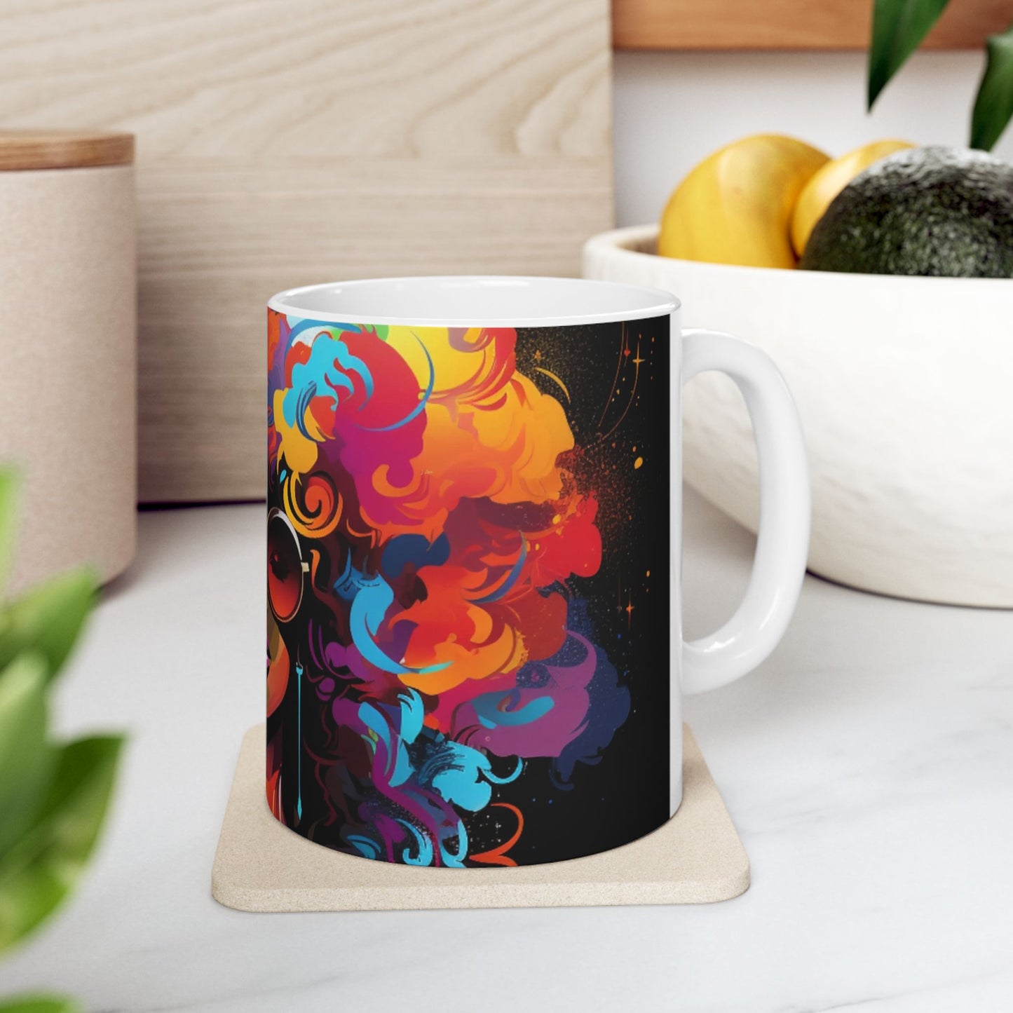 J Love 'I am woman' Colorful Afrocentric Large Ceramic Mug | Vibrant Art for Coffee Lovers