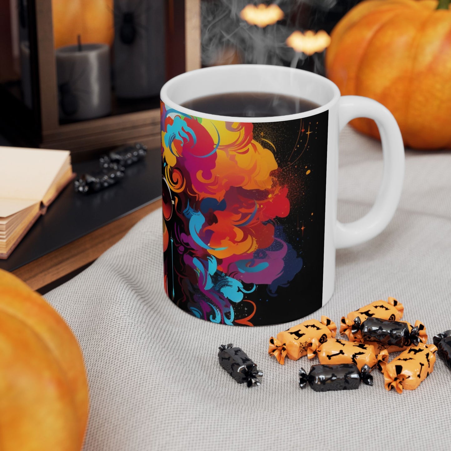 J Love 'I am woman' Colorful Afrocentric Large Ceramic Mug | Vibrant Art for Coffee Lovers