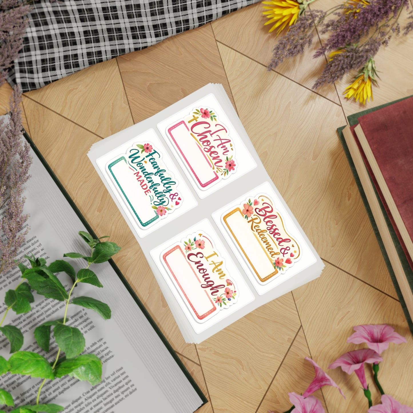 20 Christian Affirmation name labels - Premium sticker sheet bundle — Christian Encouragement Name Labels (I Am Chosen, Blessed & Redeemed, Fearfully & Wonderfully Made, [...]
