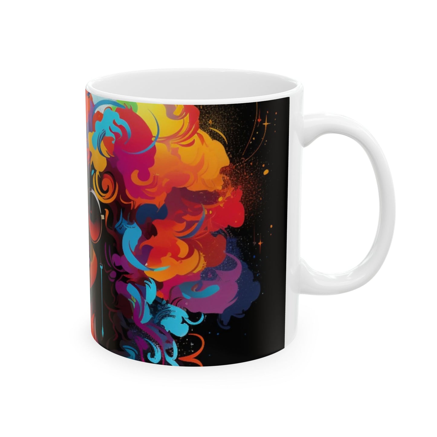 J Love 'I am woman' Colorful Afrocentric Large Ceramic Mug | Vibrant Art for Coffee Lovers
