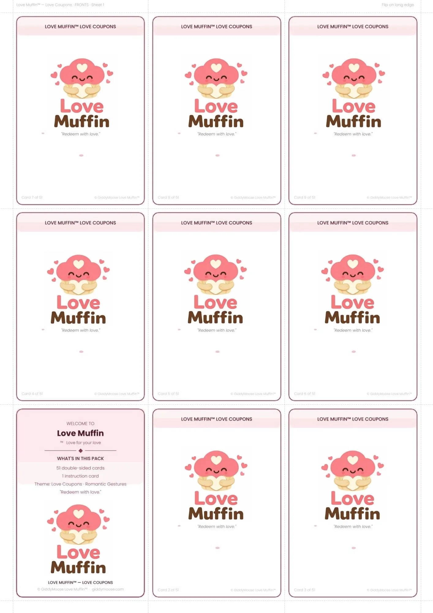 Love Coupons Printable for Couples | 50 Romantic Coupons | Date Night Gift | Love Muffin UK Instant Download