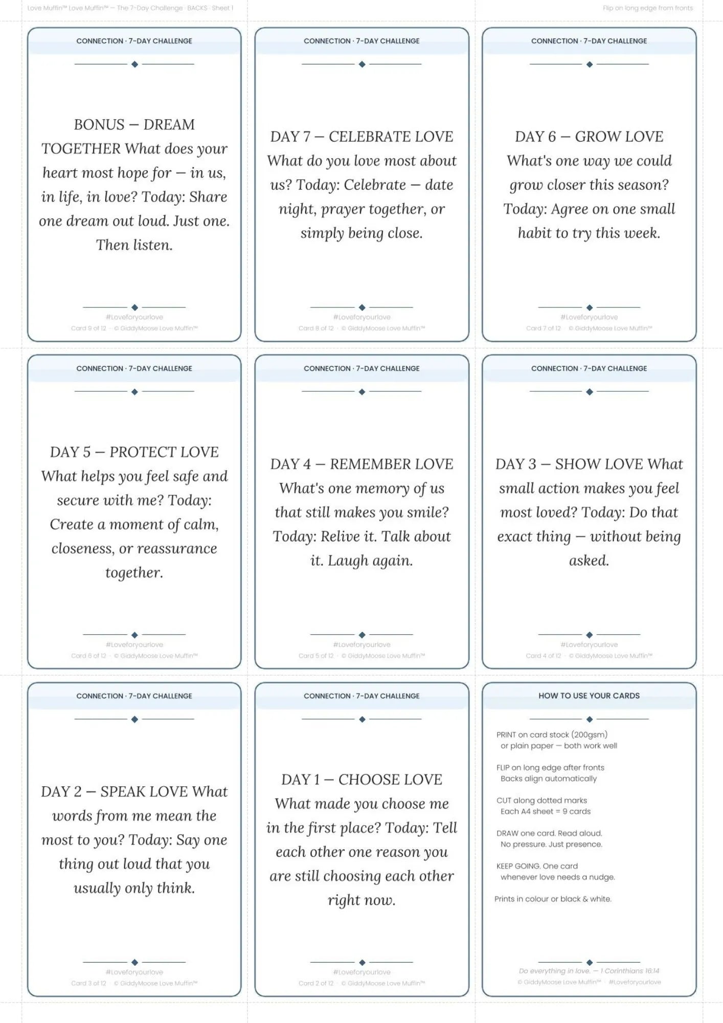 Love Muffin™ 7-Day Love Challenge | Couples Card Game | Date Night Gift | Instant Download