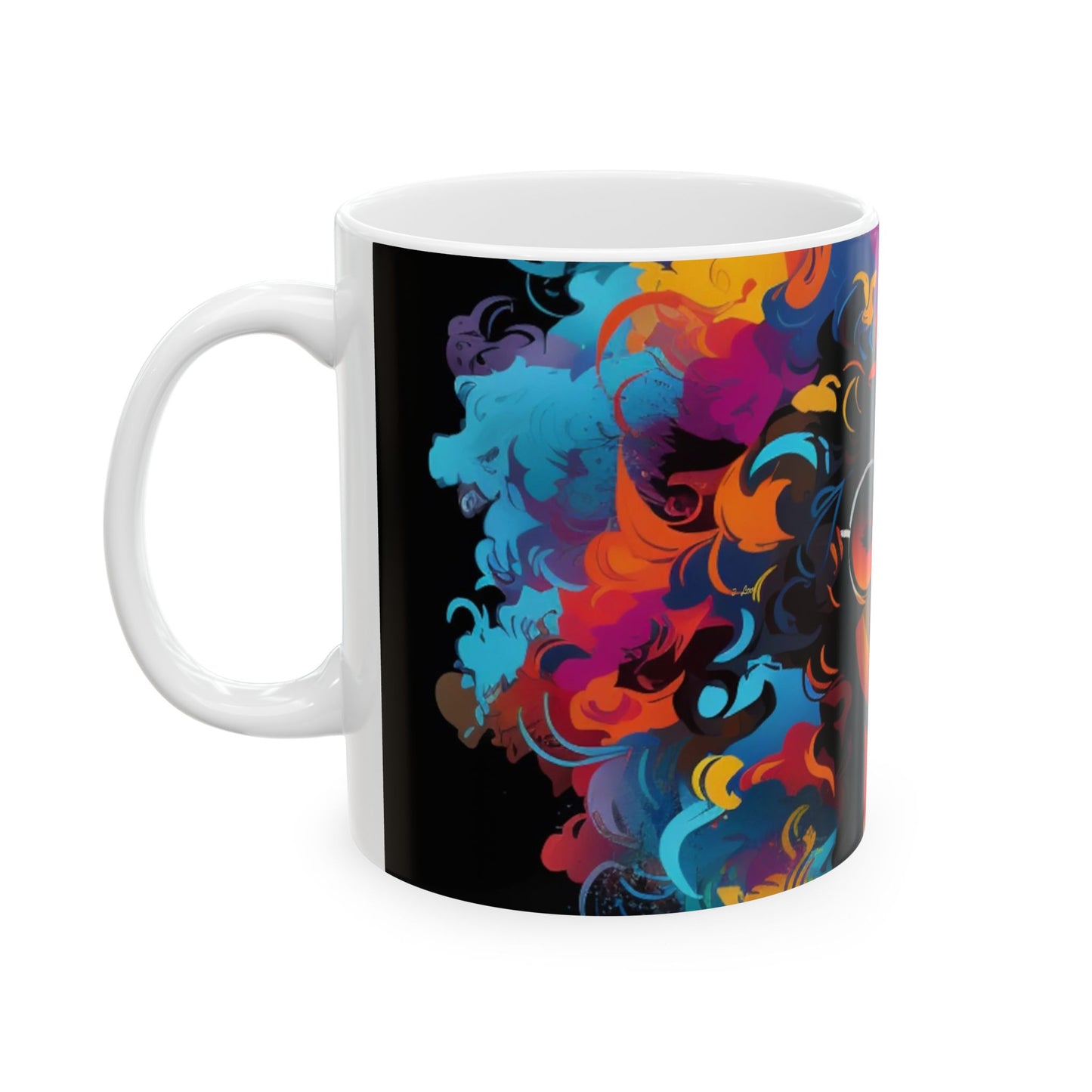 J Love 'I am woman' Colorful Afrocentric Large Ceramic Mug | Vibrant Art for Coffee Lovers