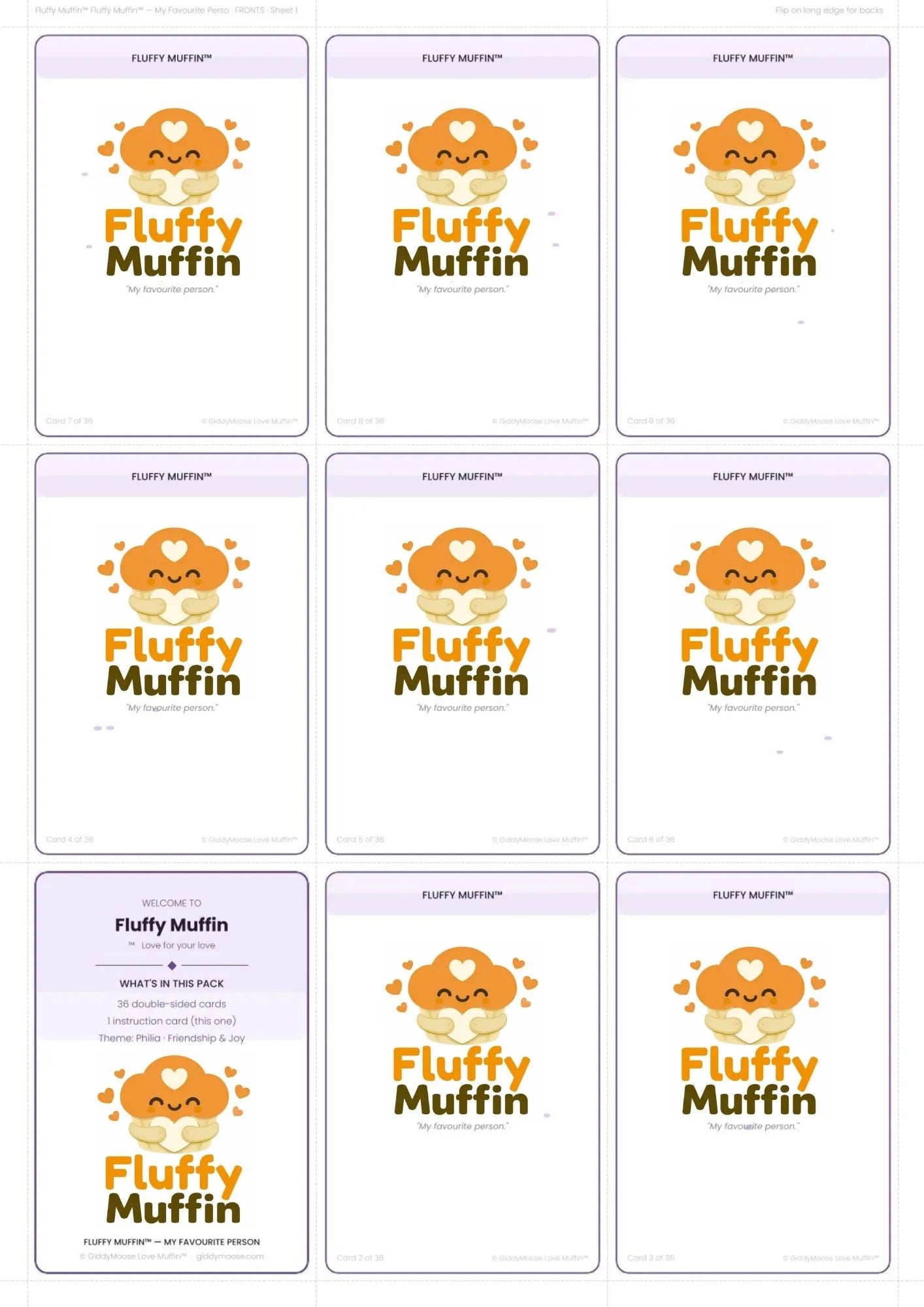 Best Friends Couples Cards Printable | 36 Fun Cards | Relationship Gift | Fluffy Muffin My Favourite Person | UK Instant Download