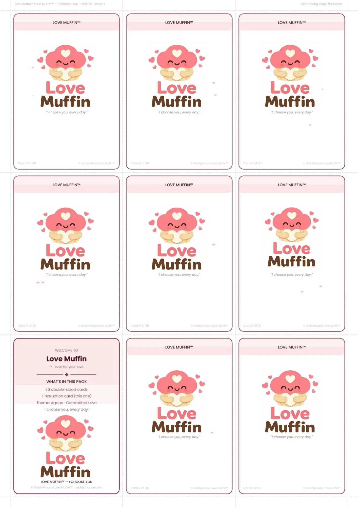 Couples Conversation Cards Printable | 36 Cards | Date Night Gift | Love Muffin I Choose You | Instant Download UK