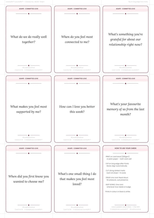 Couples Conversation Cards Printable | 36 Cards | Date Night Gift | Love Muffin I Choose You | Instant Download UK