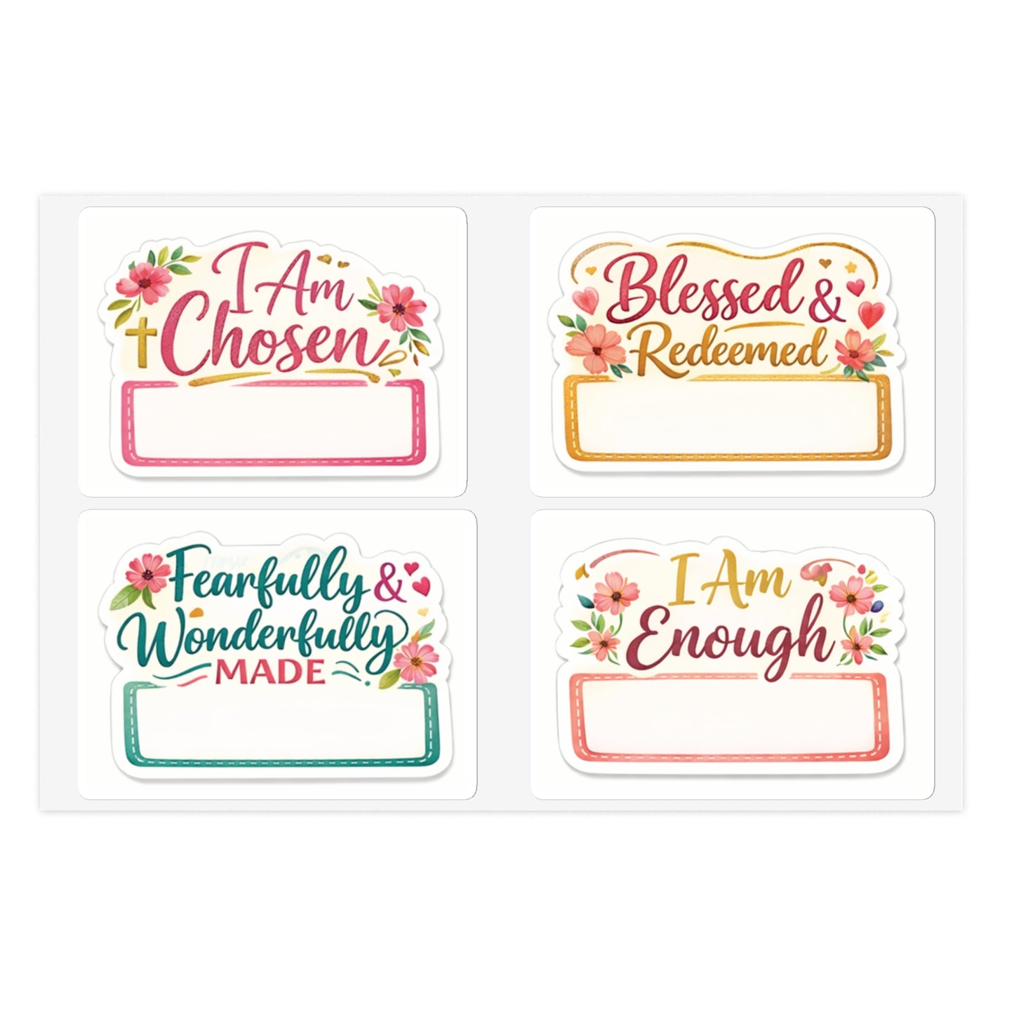 20 Christian Affirmation name labels - Premium sticker sheet bundle — Christian Encouragement Name Labels (I Am Chosen, Blessed & Redeemed, Fearfully & Wonderfully Made, [...]