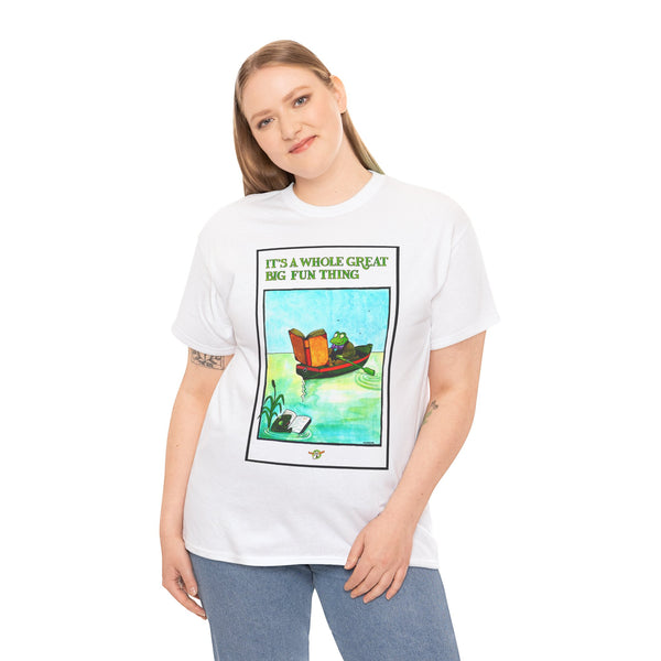 Reading frog - Unisex Heavy Cotton Tee - "It's a Whole Great Big Fun Thing"