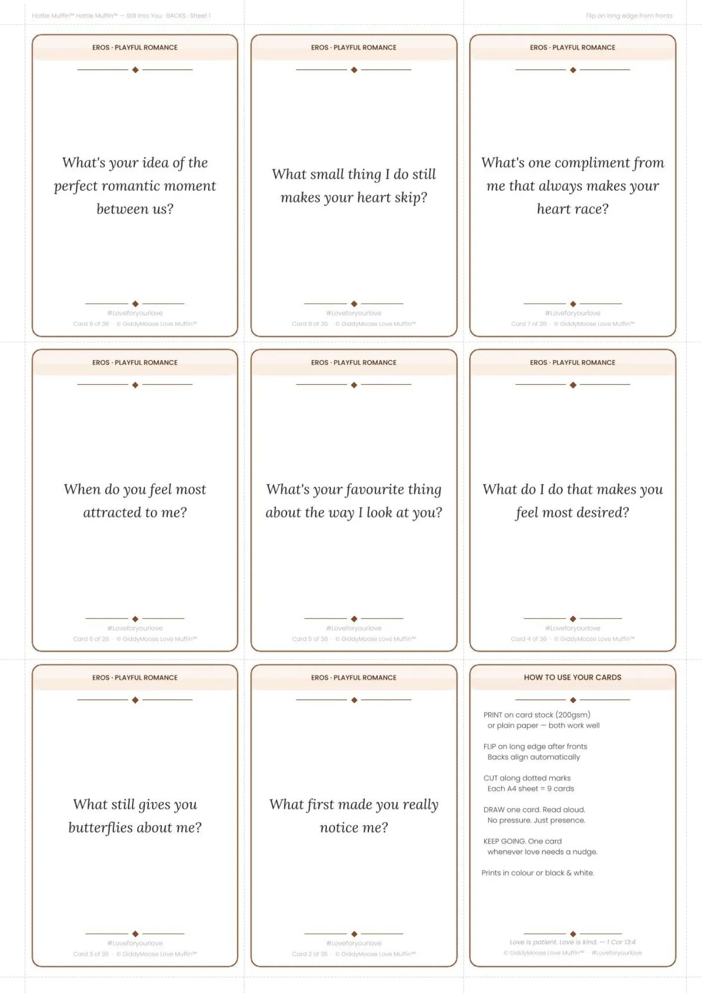 Flirty Couples Cards Printable | 36 Romance Cards | Date Night Gift | Hottie Muffin Still Into You | UK Instant Download