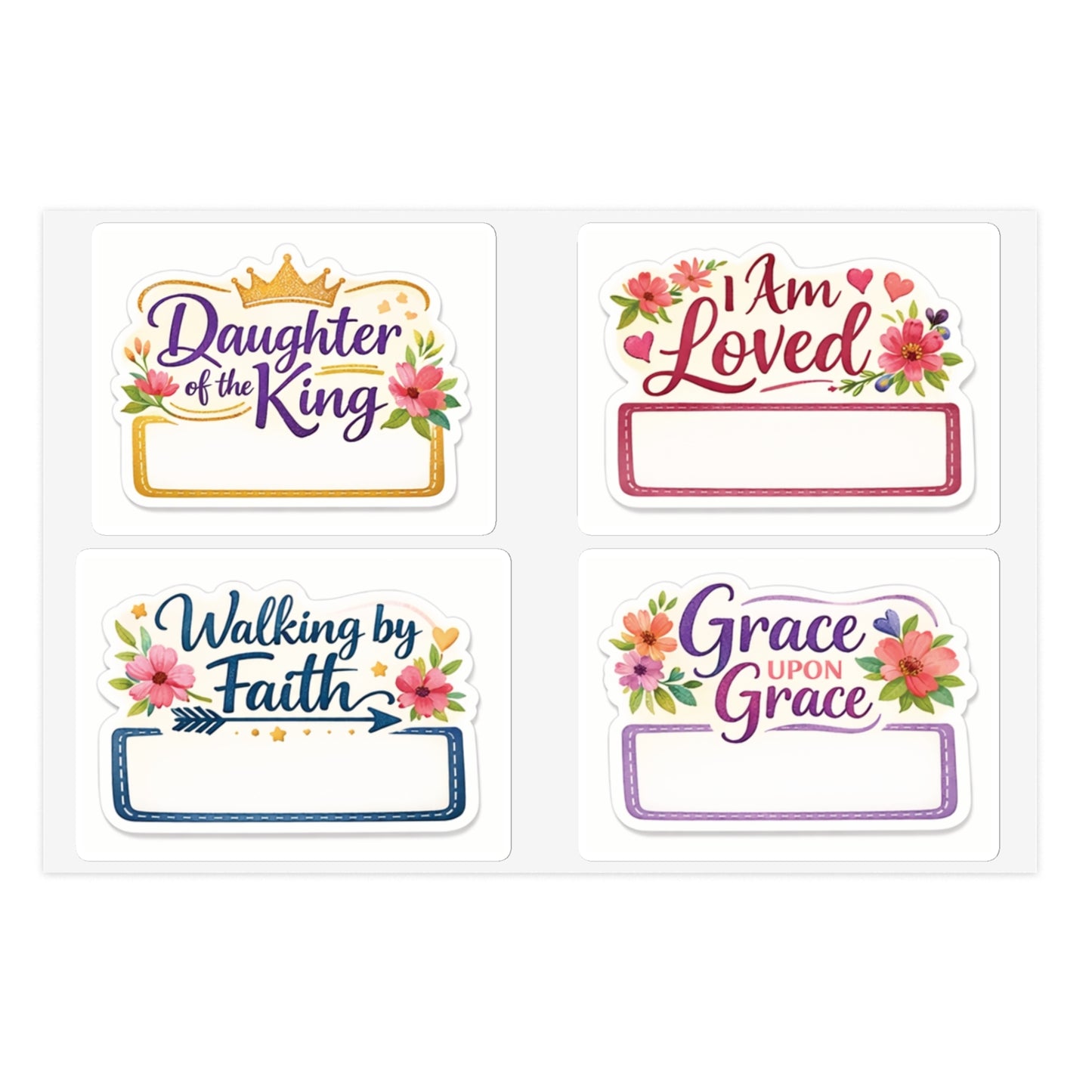 20 affirmation name label premium sticker sheet bundle — Christian Encouragement Name Labels (I Am Loved, Daughter of the King, Walking by Faith, [...]