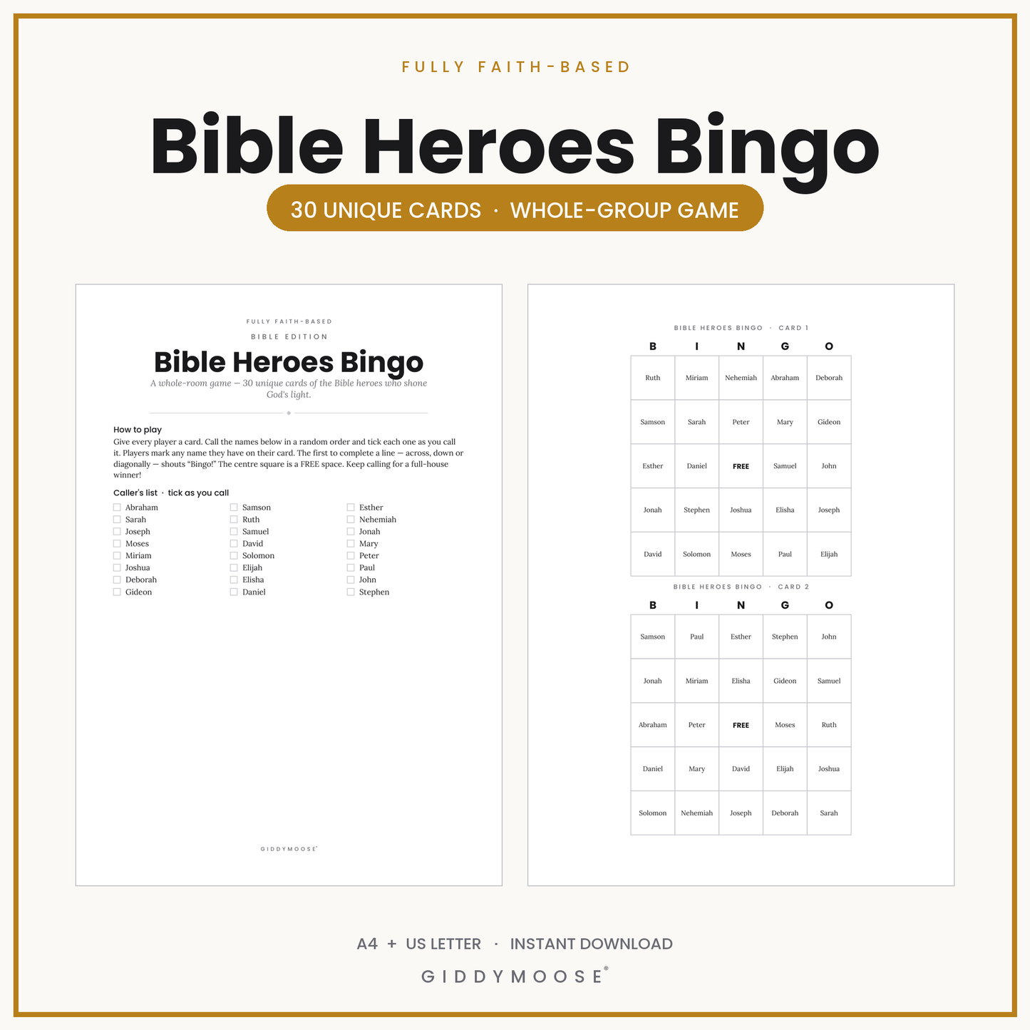 Bible Heroes Bingo Printable