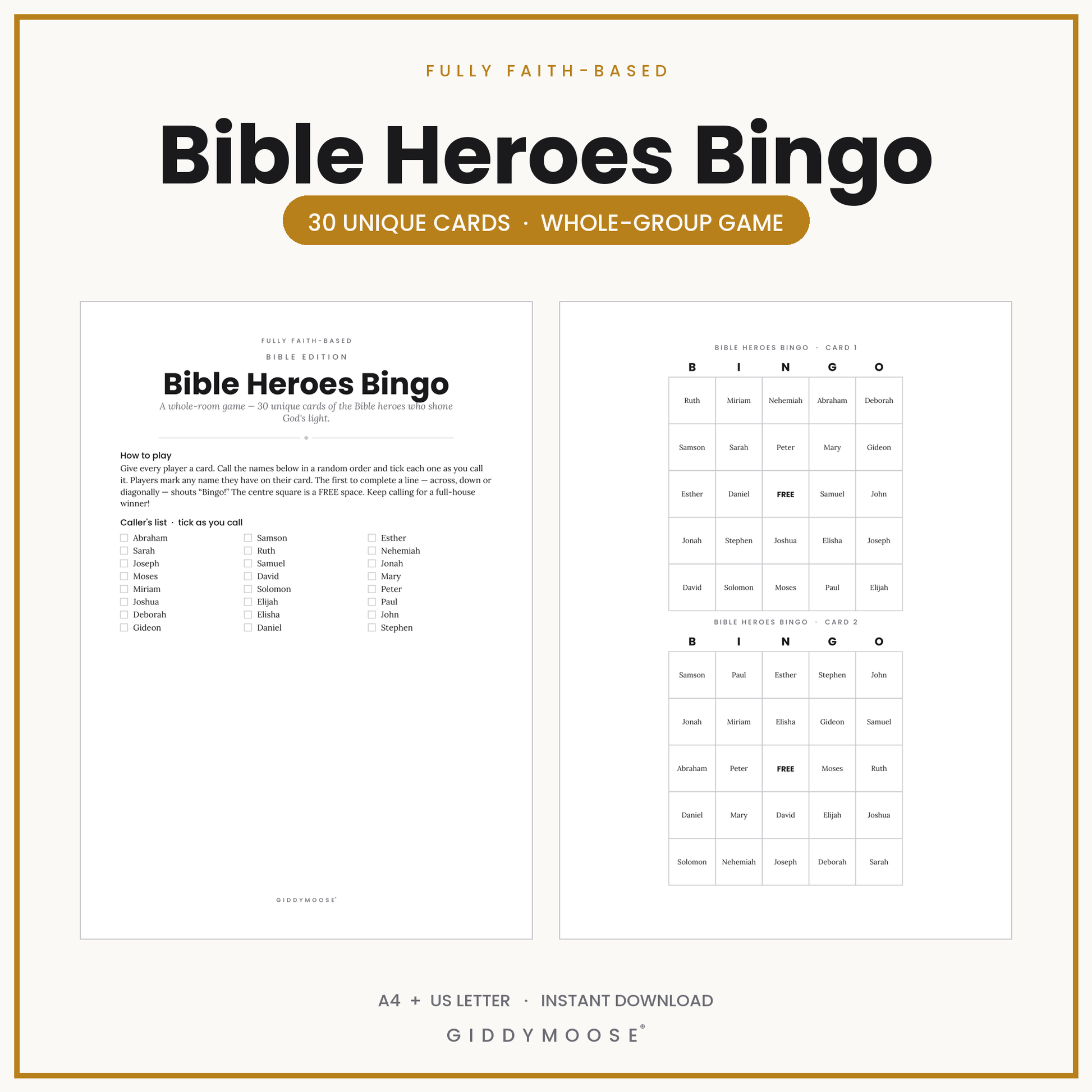 Bible Heroes Bingo Printable