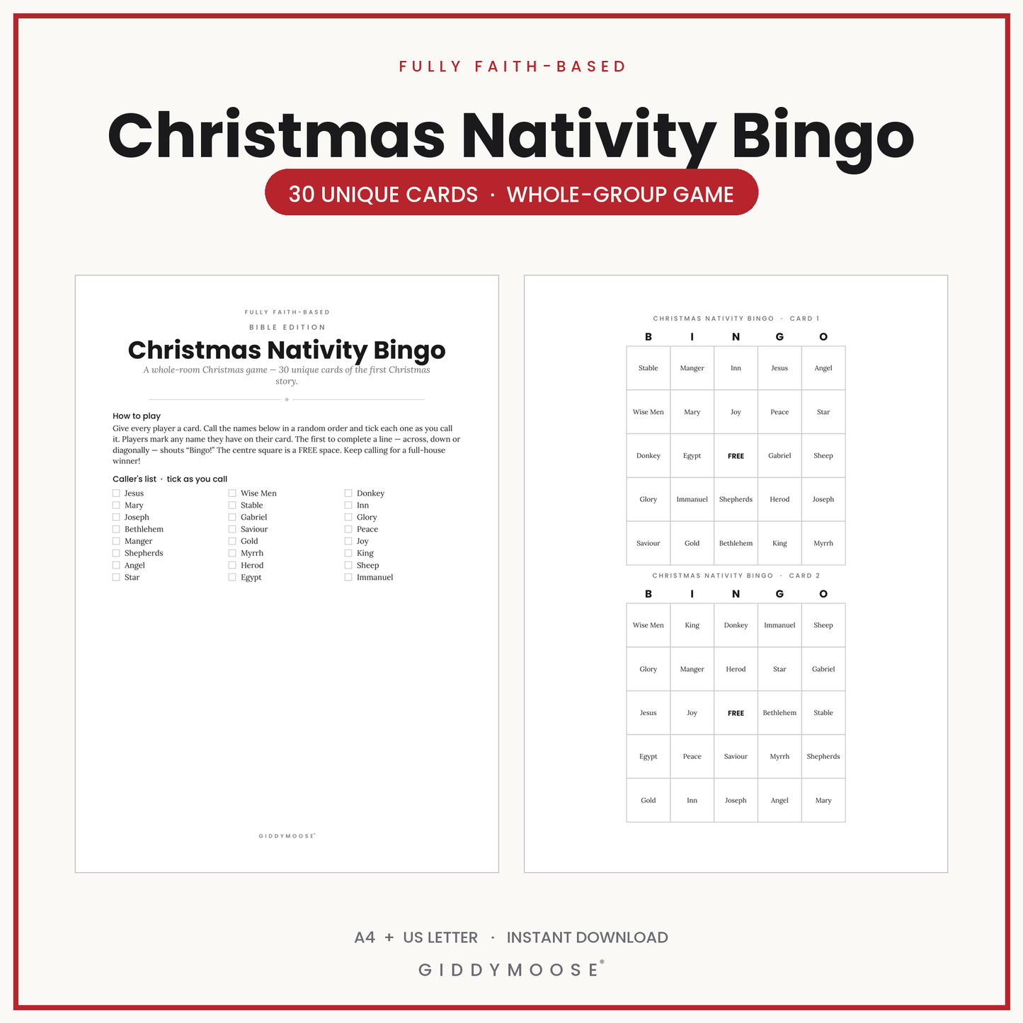 Christmas Nativity Bingo Printable