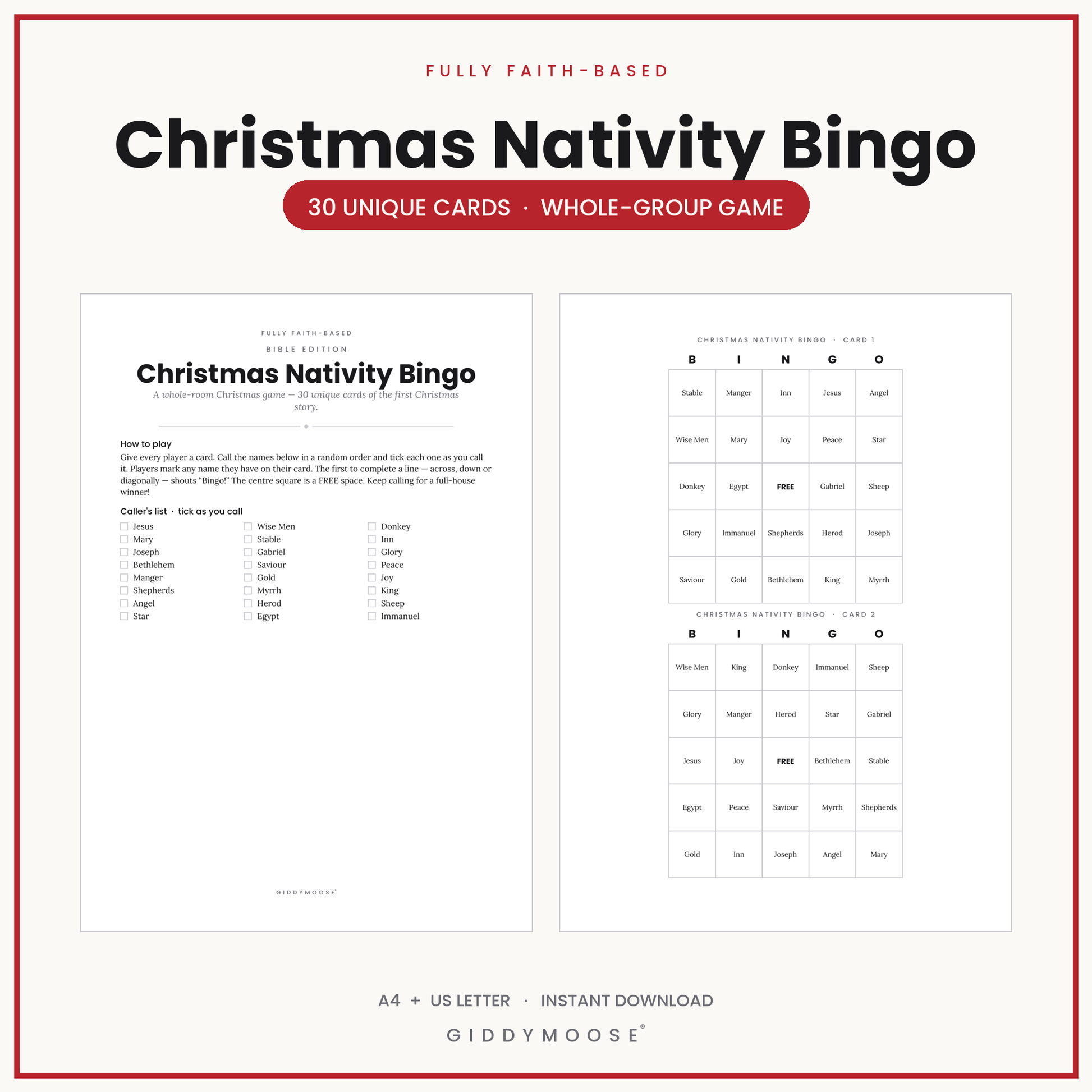 Christmas Nativity Bingo Printable