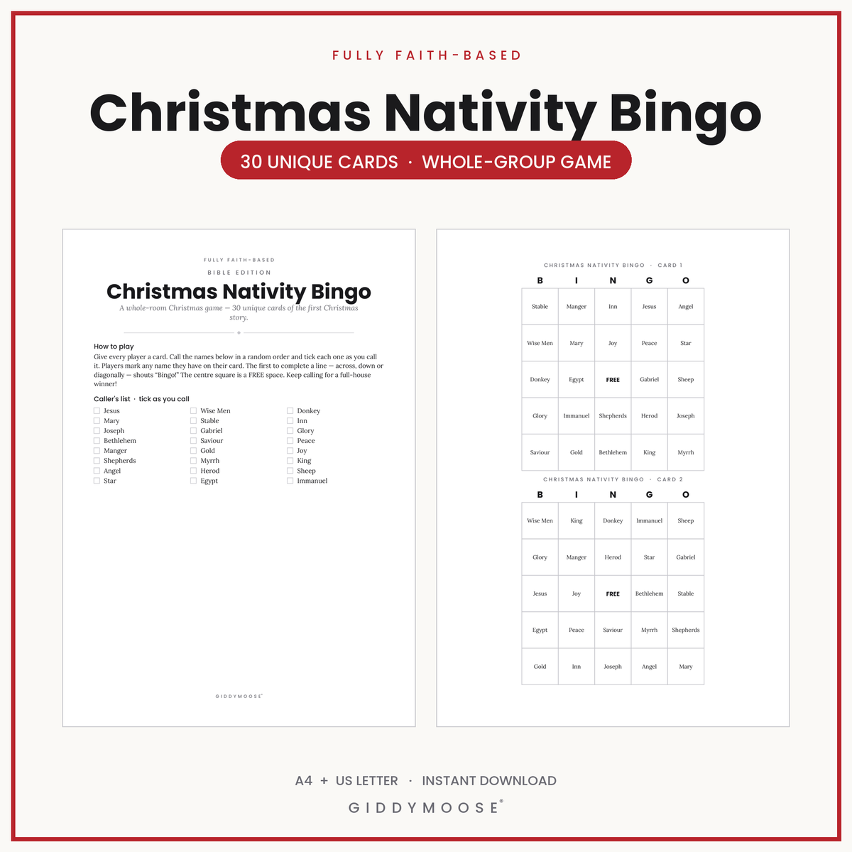 Christmas Nativity Bingo Printable