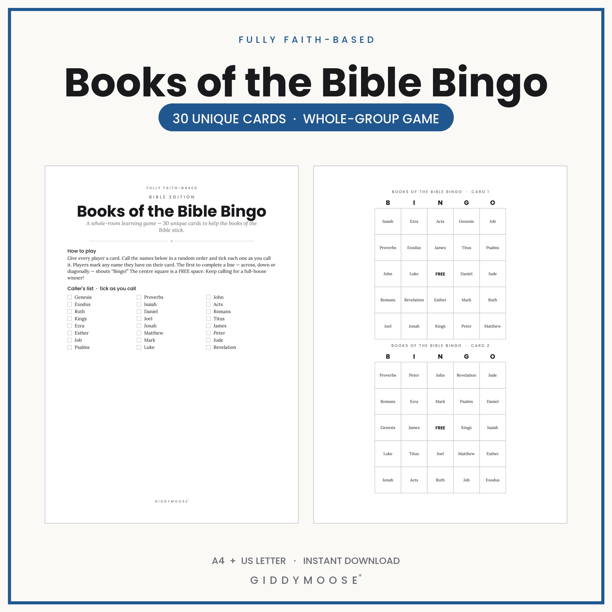 Books of the Bible Bingo Printable