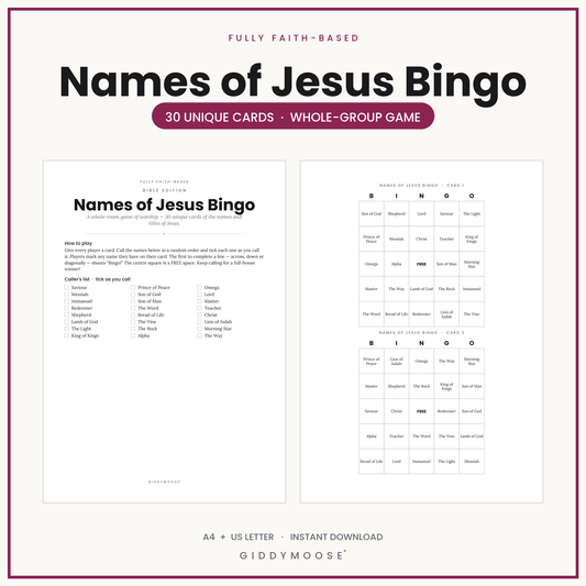 Names of Jesus Bingo Printable