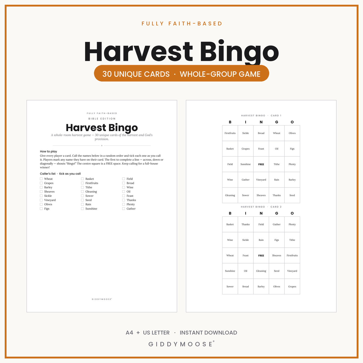 Harvest Bingo Printable