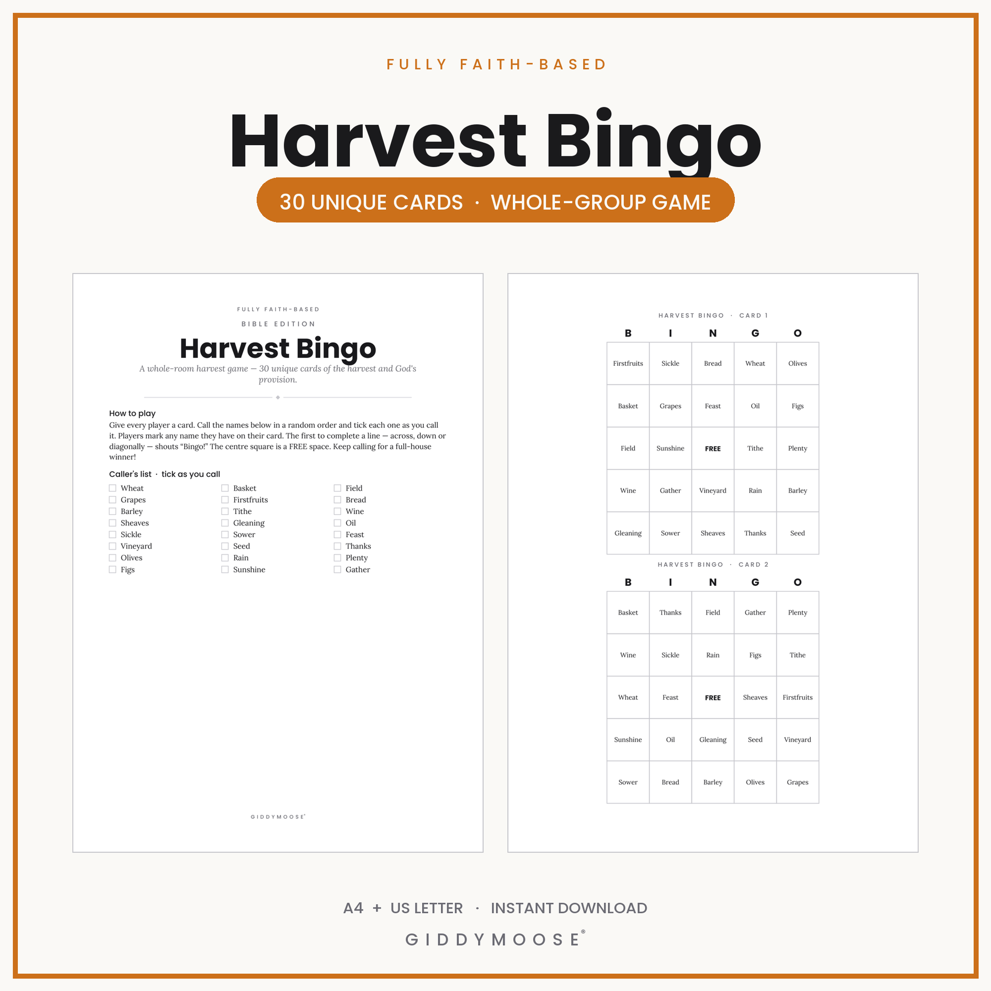 Harvest Bingo Printable