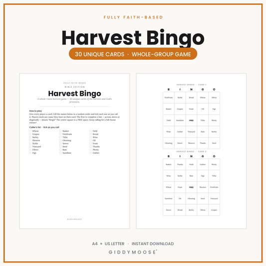 Harvest Bingo Printable