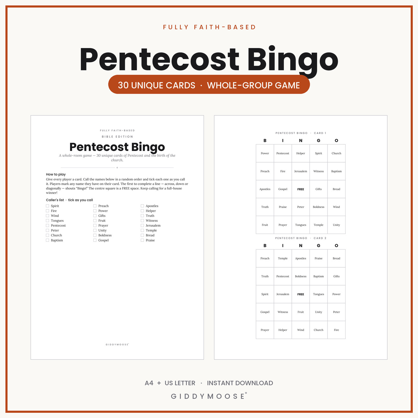 Pentecost Bingo Printable