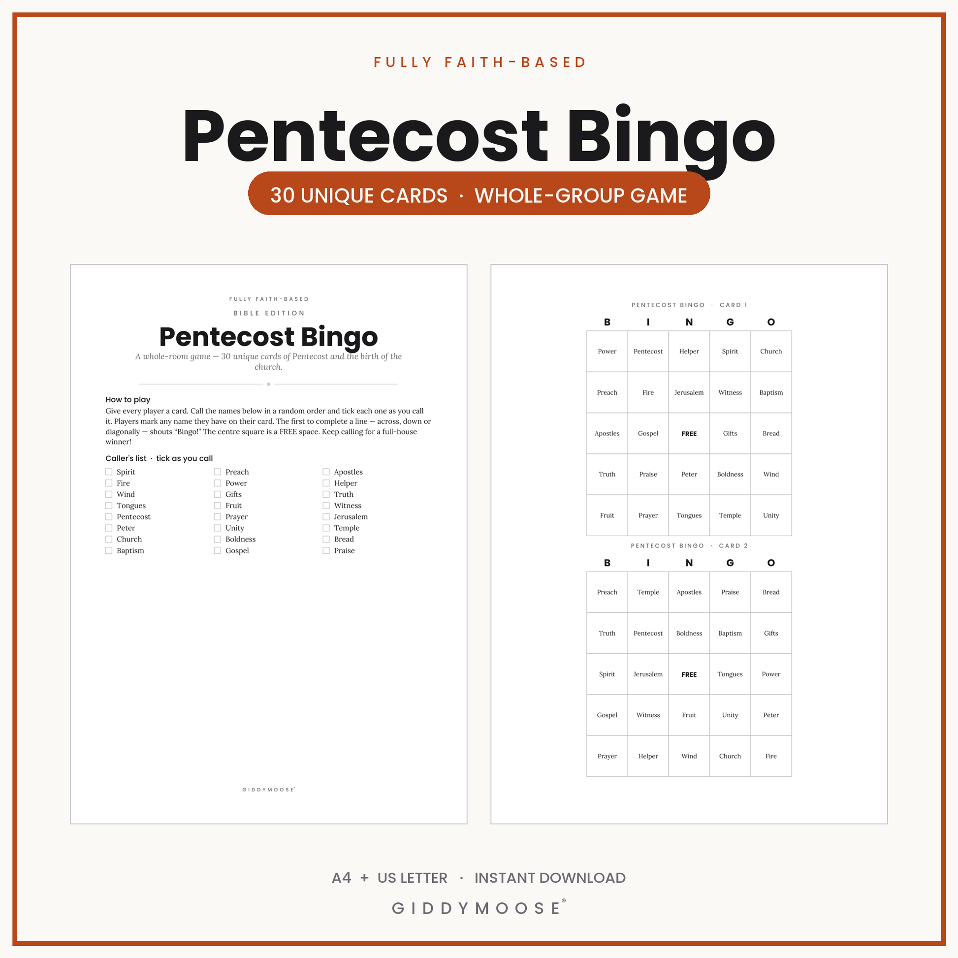 Pentecost Bingo Printable