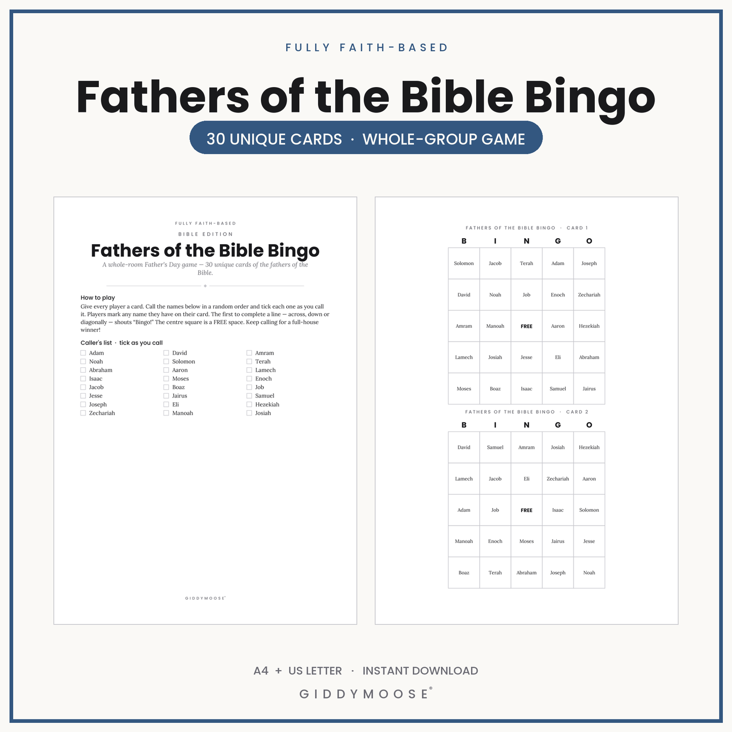 Fathers of the Bible Bingo Printable