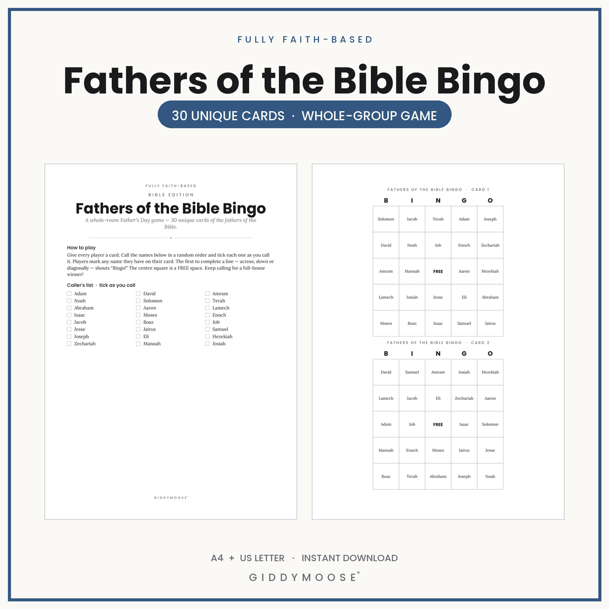 Fathers of the Bible Bingo Printable