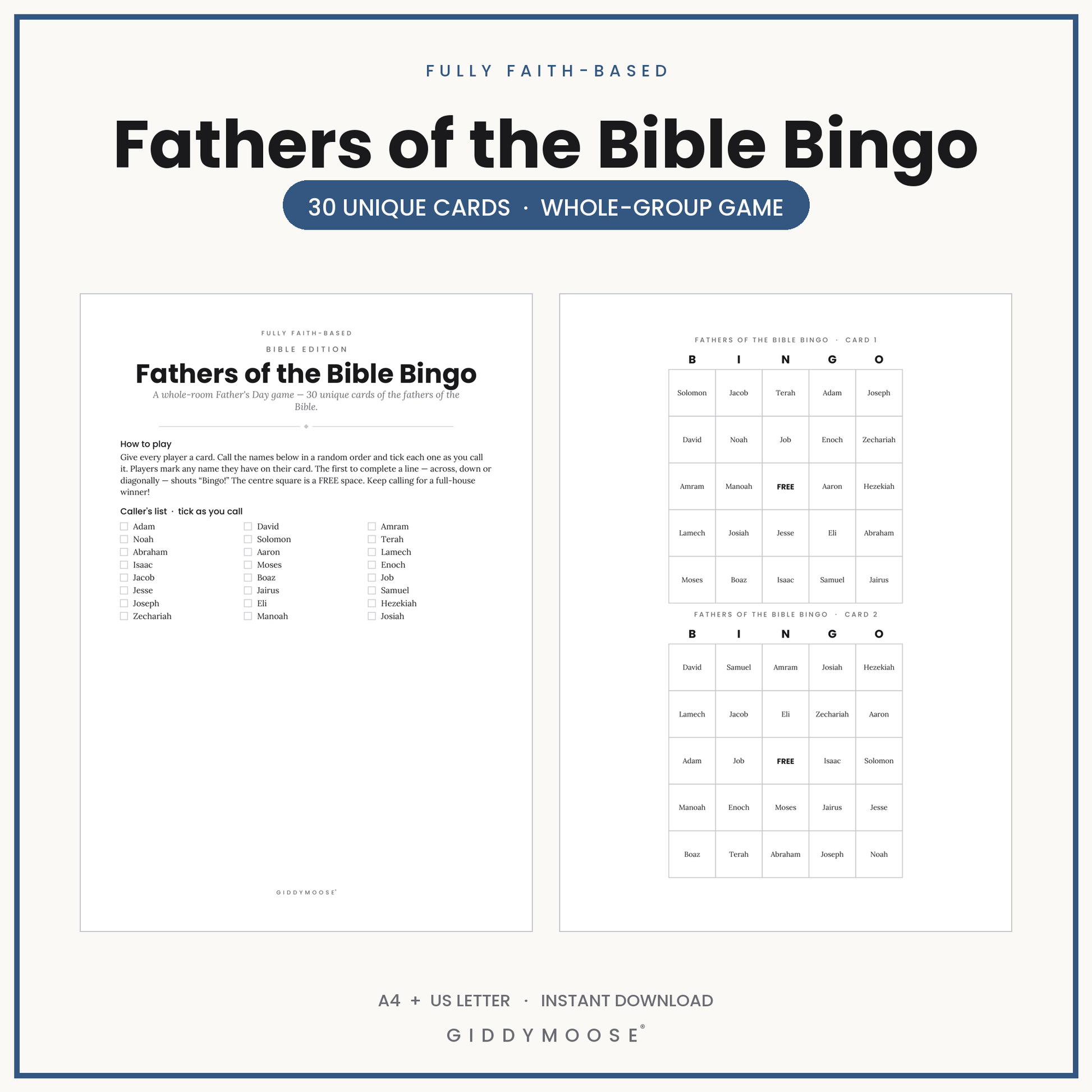 Fathers of the Bible Bingo Printable
