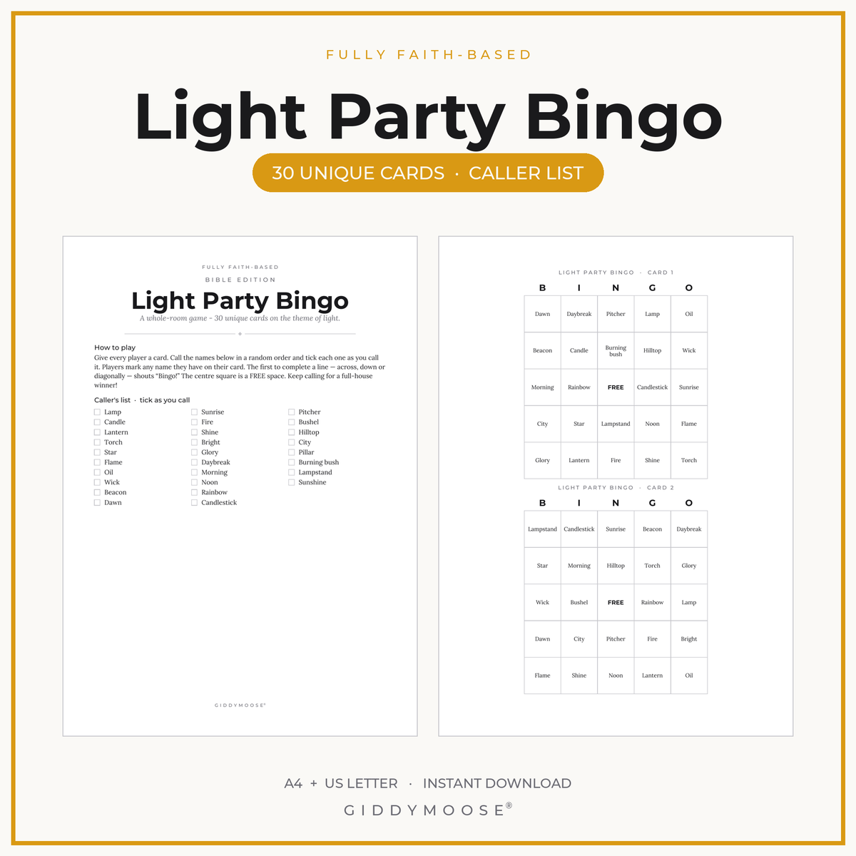 Light Party Bingo Printable