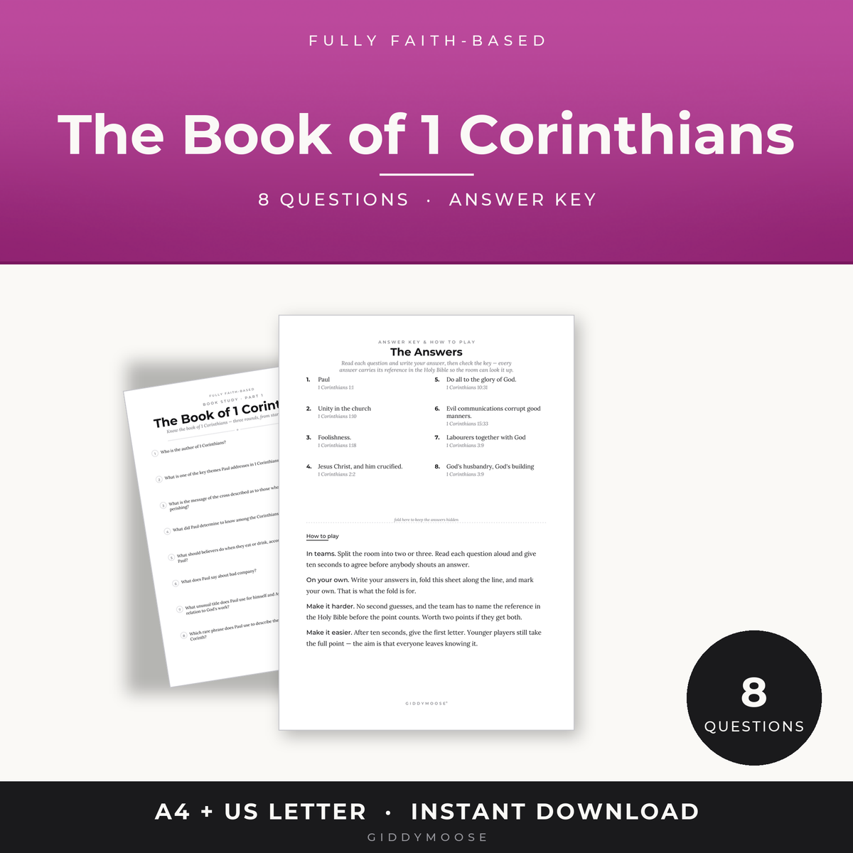The Book of 1 Corinthians Bible Quiz Printable