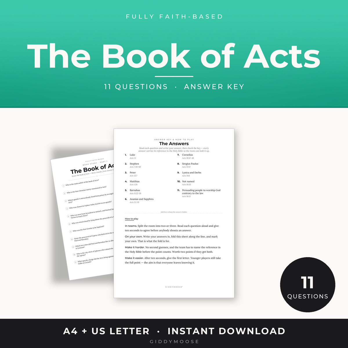 The Book of Acts Bible Quiz Printable