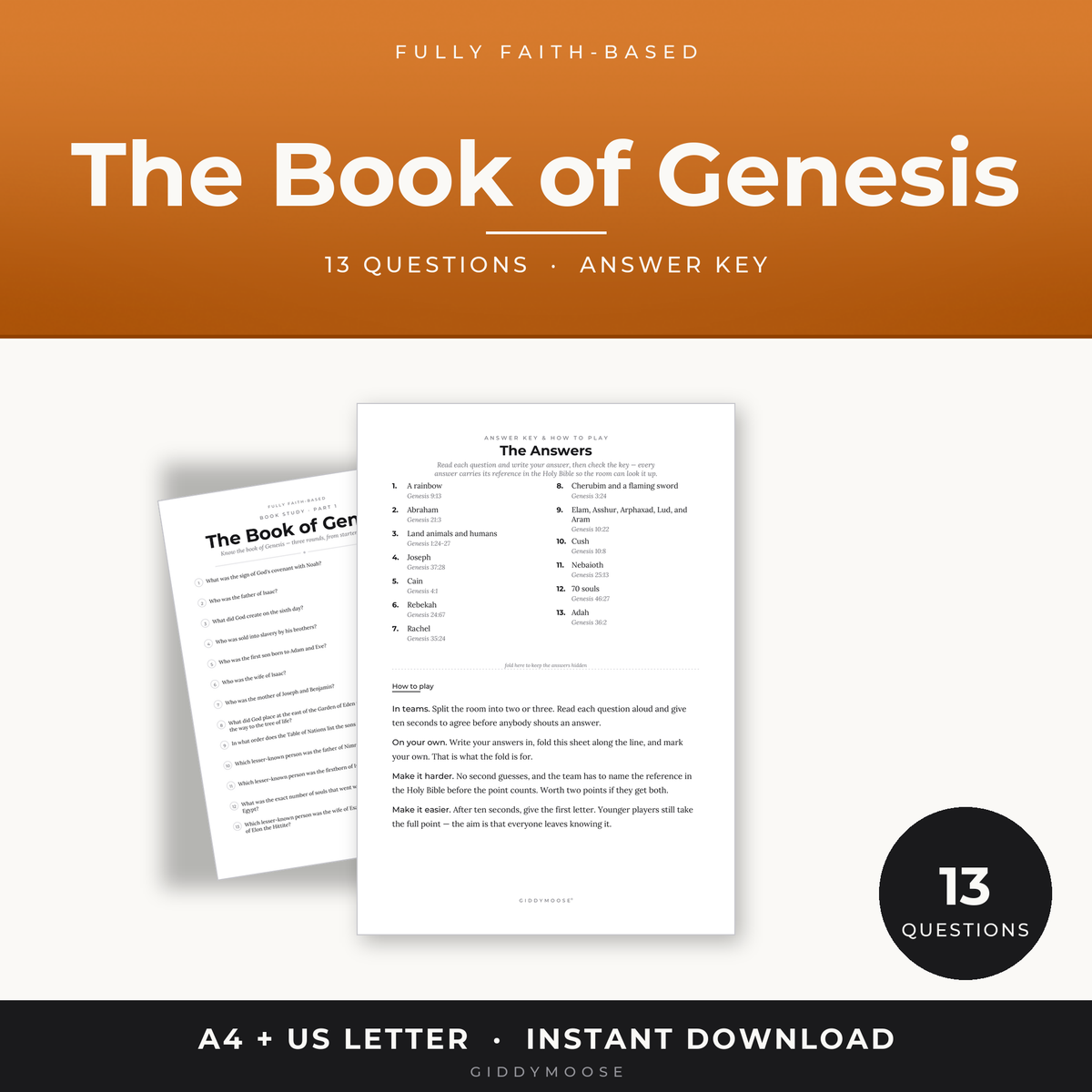 The Book of Genesis Bible Quiz Printable