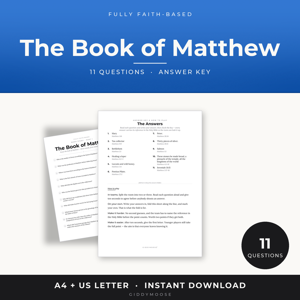 The Book of Matthew Bible Quiz Printable