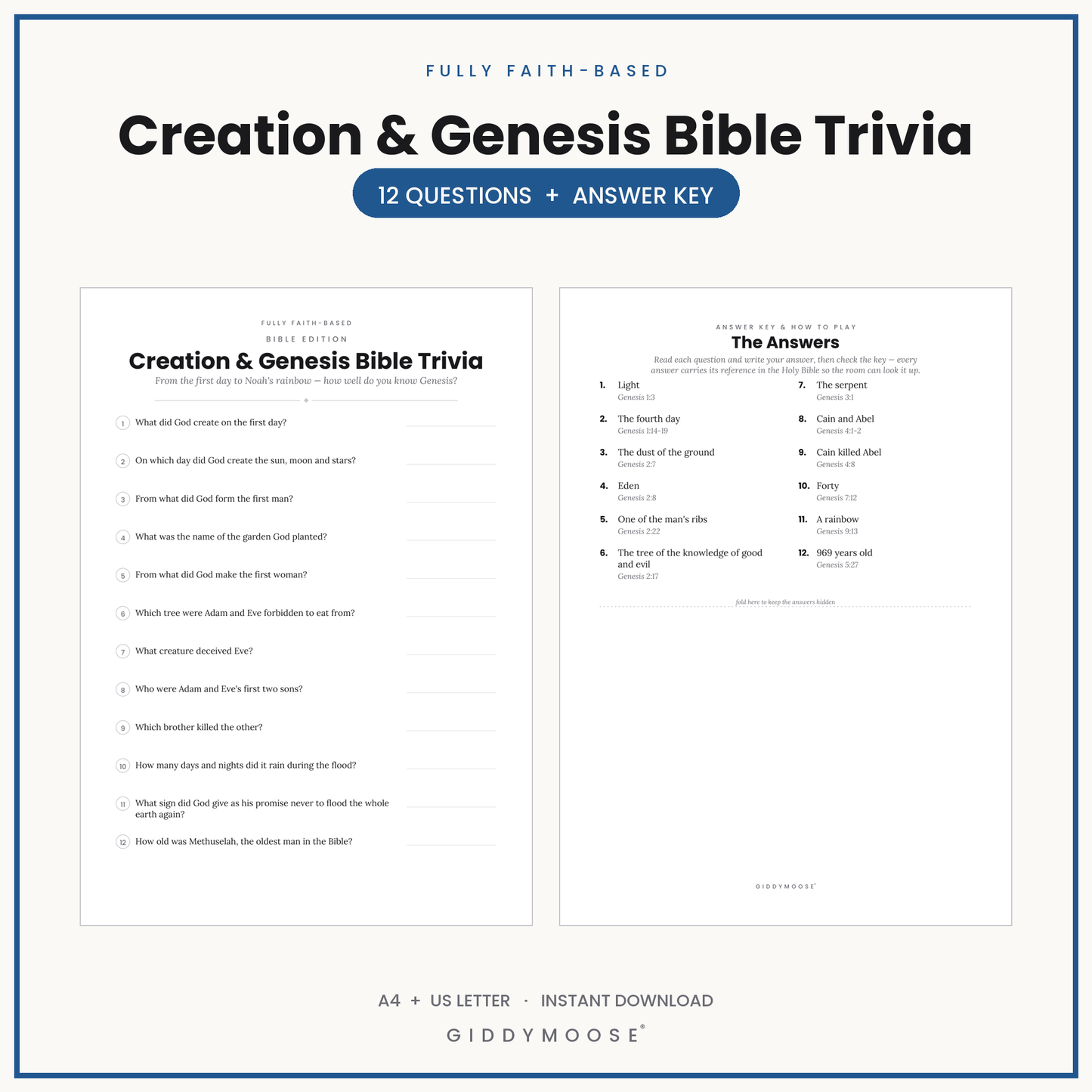 Creation Bible Trivia Quiz Printable