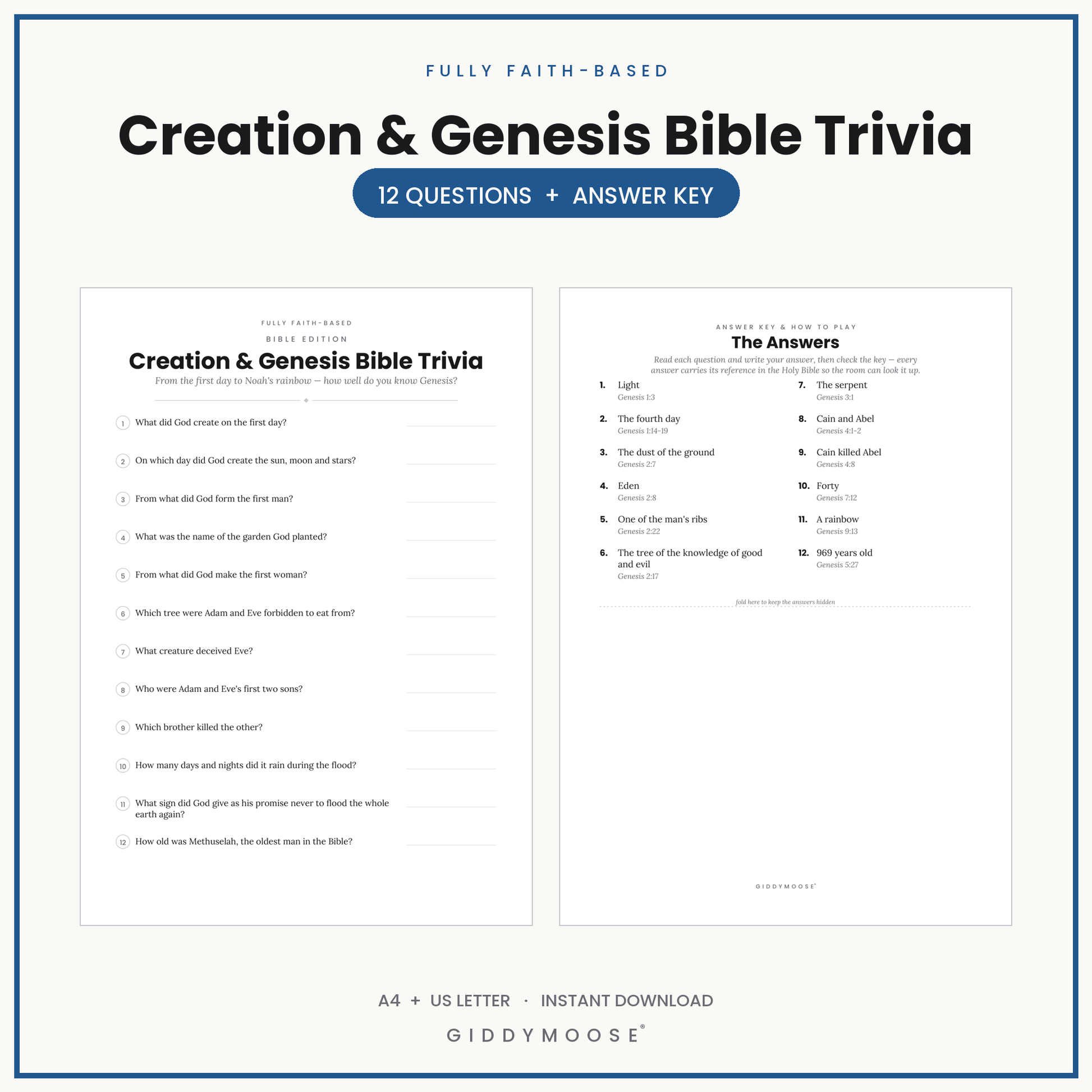 Creation Bible Trivia Quiz Printable