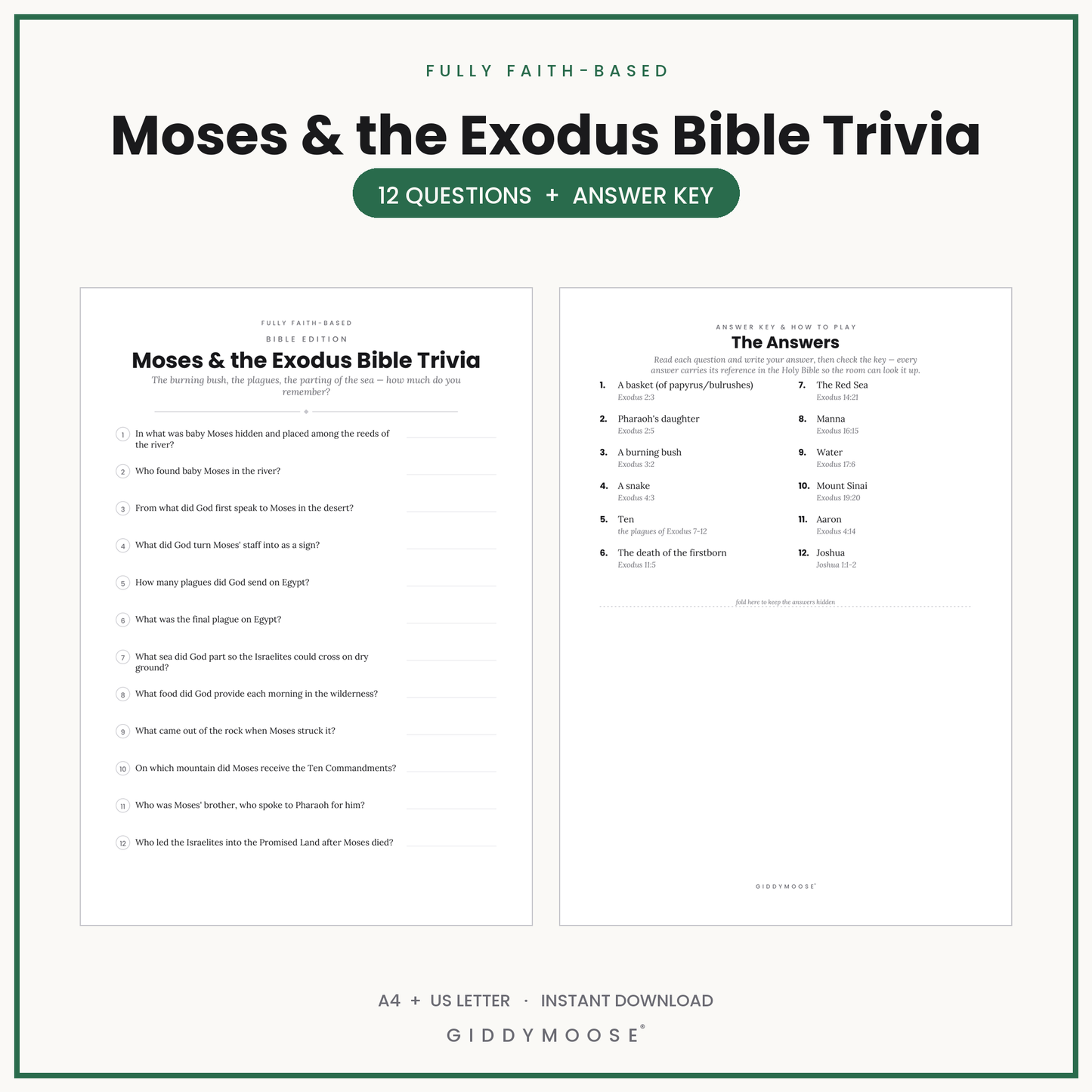 Moses and the Exodus Bible Trivia Printable