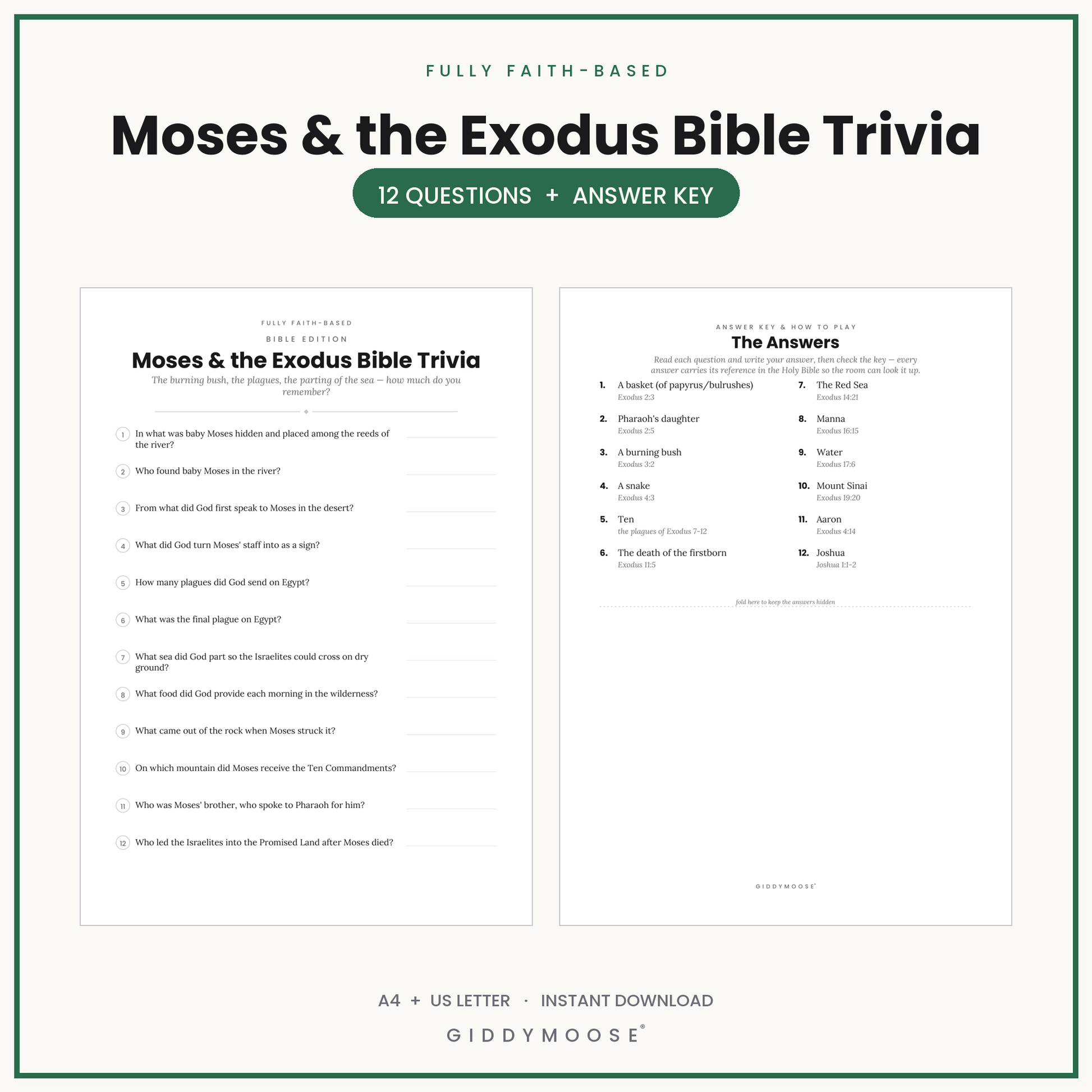 Moses and the Exodus Bible Trivia Printable