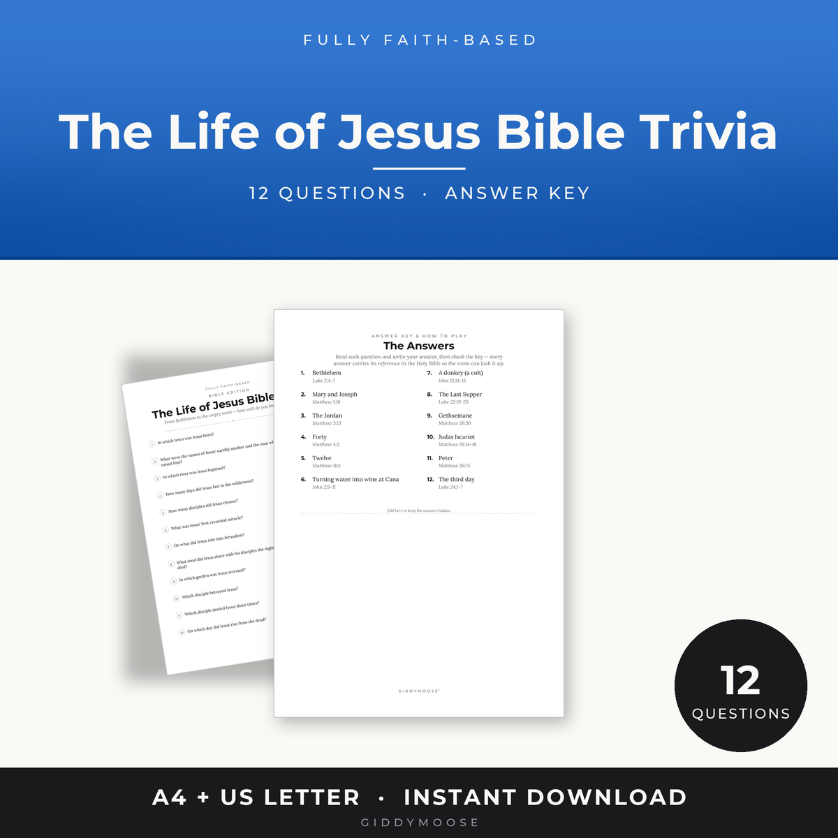 Life of Jesus Bible Trivia Quiz Printable