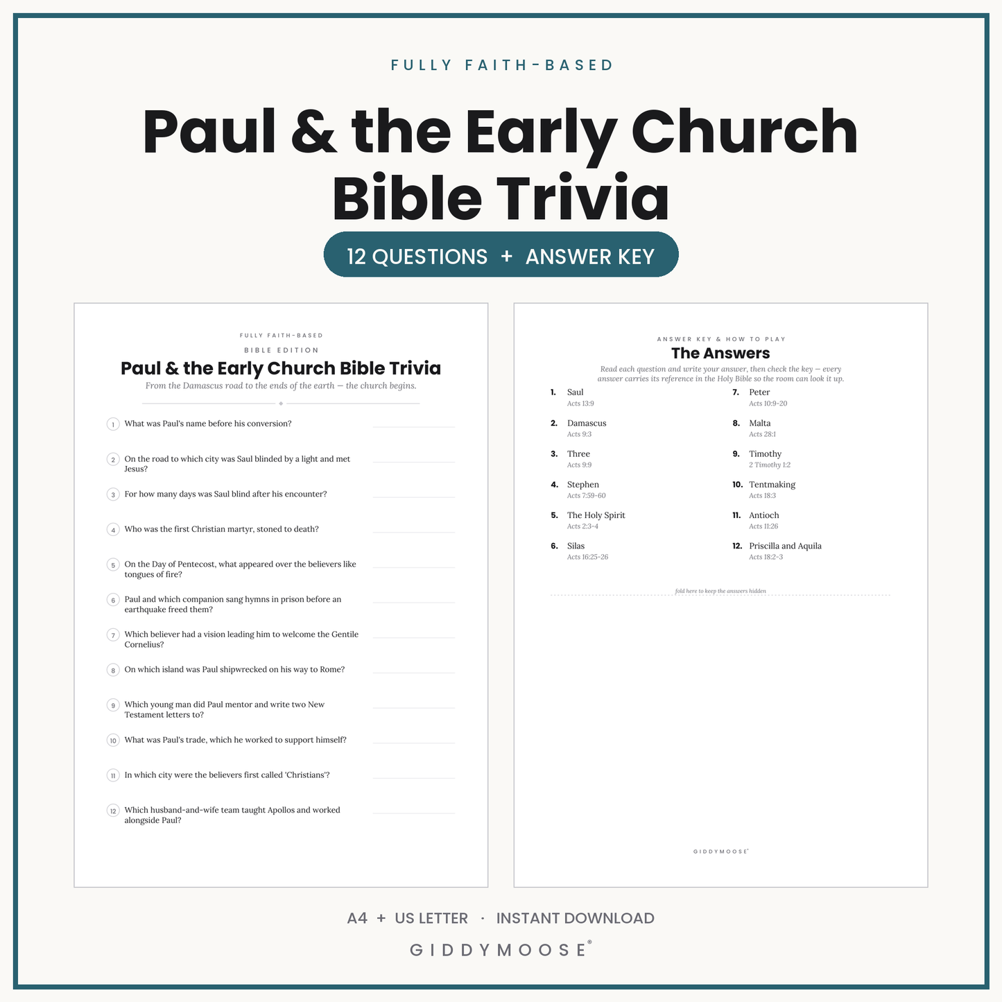 Paul and the Early Church Bible Trivia Printable